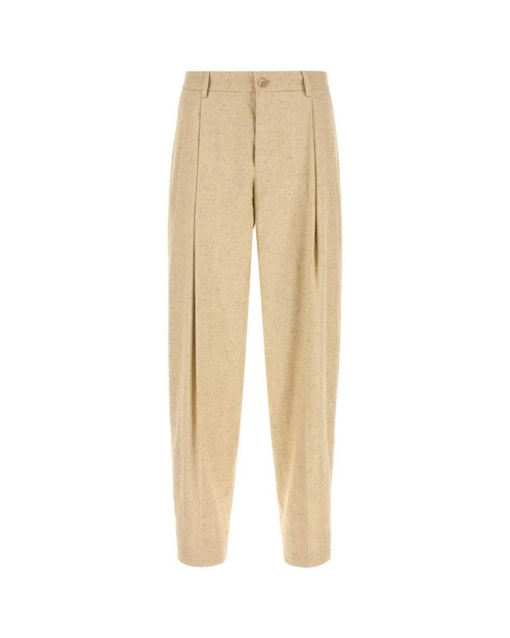 Dolce & Gabbana Natural Tapered Pleated Pants for men