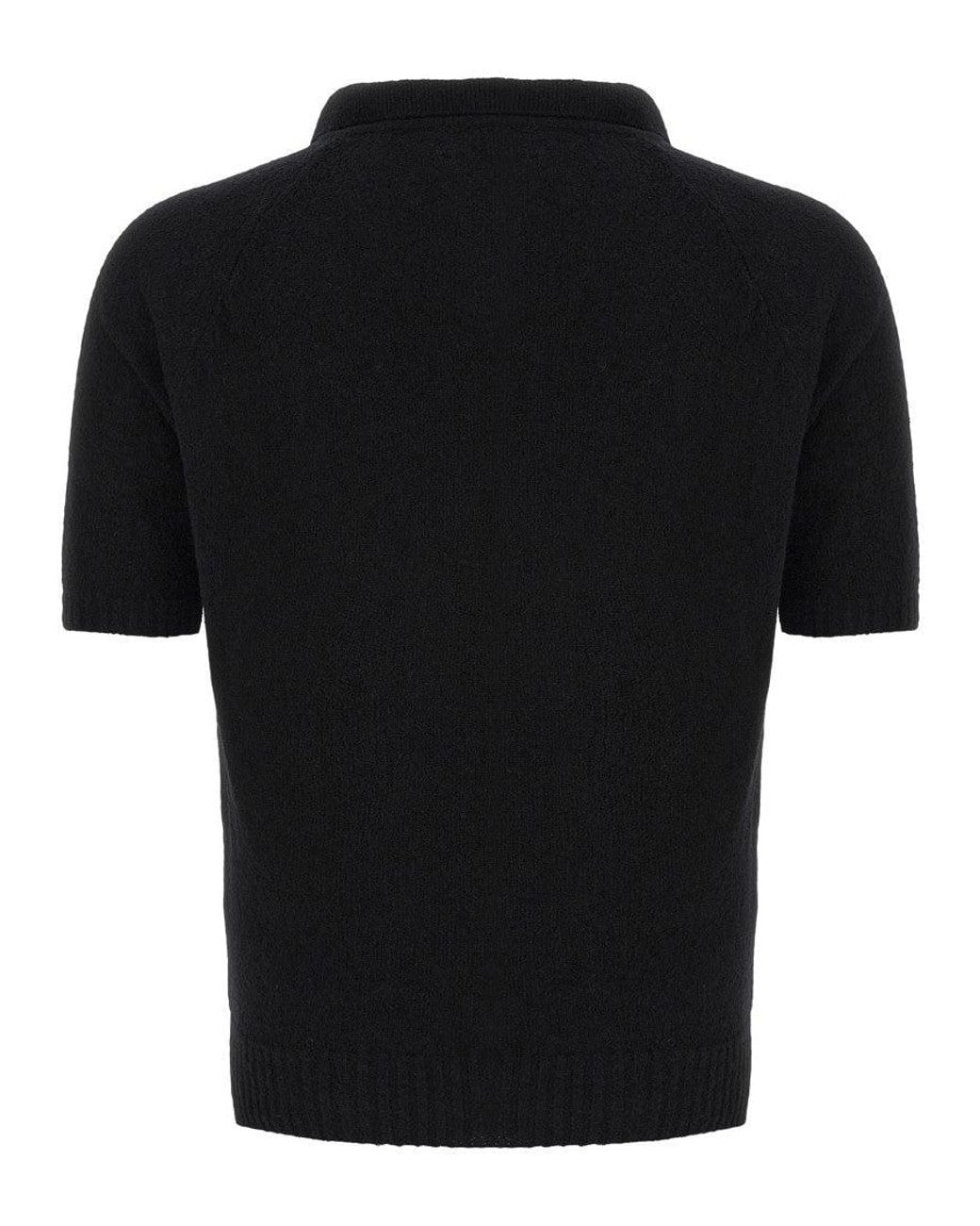 Ma'ry'ya Black Bouclé Cotton Polo Shirt for men