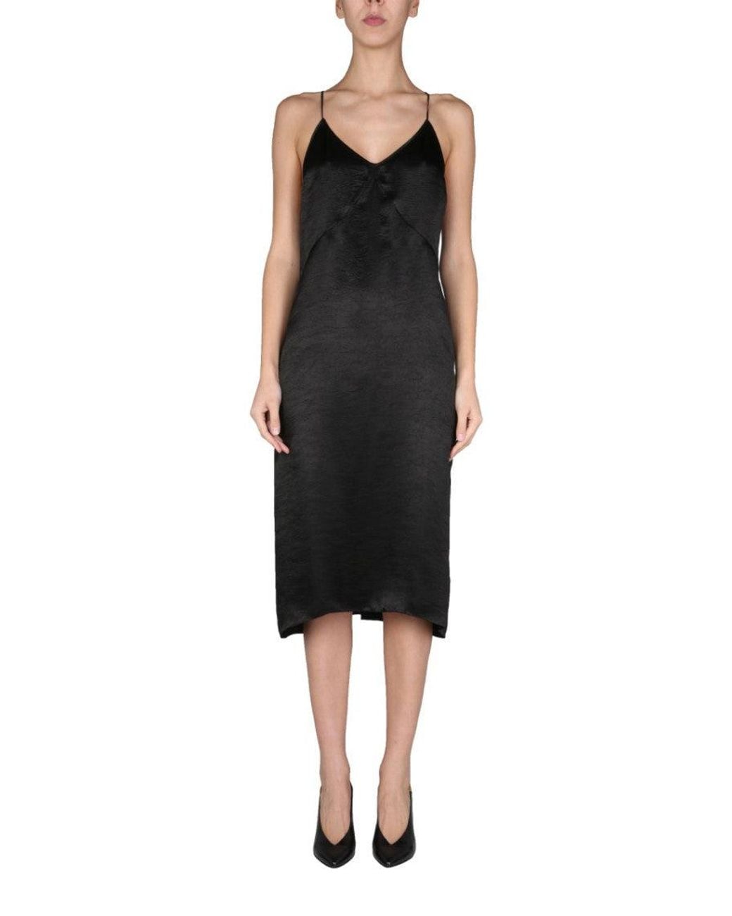 DSquared² Black Solid V Neck Midi Dress