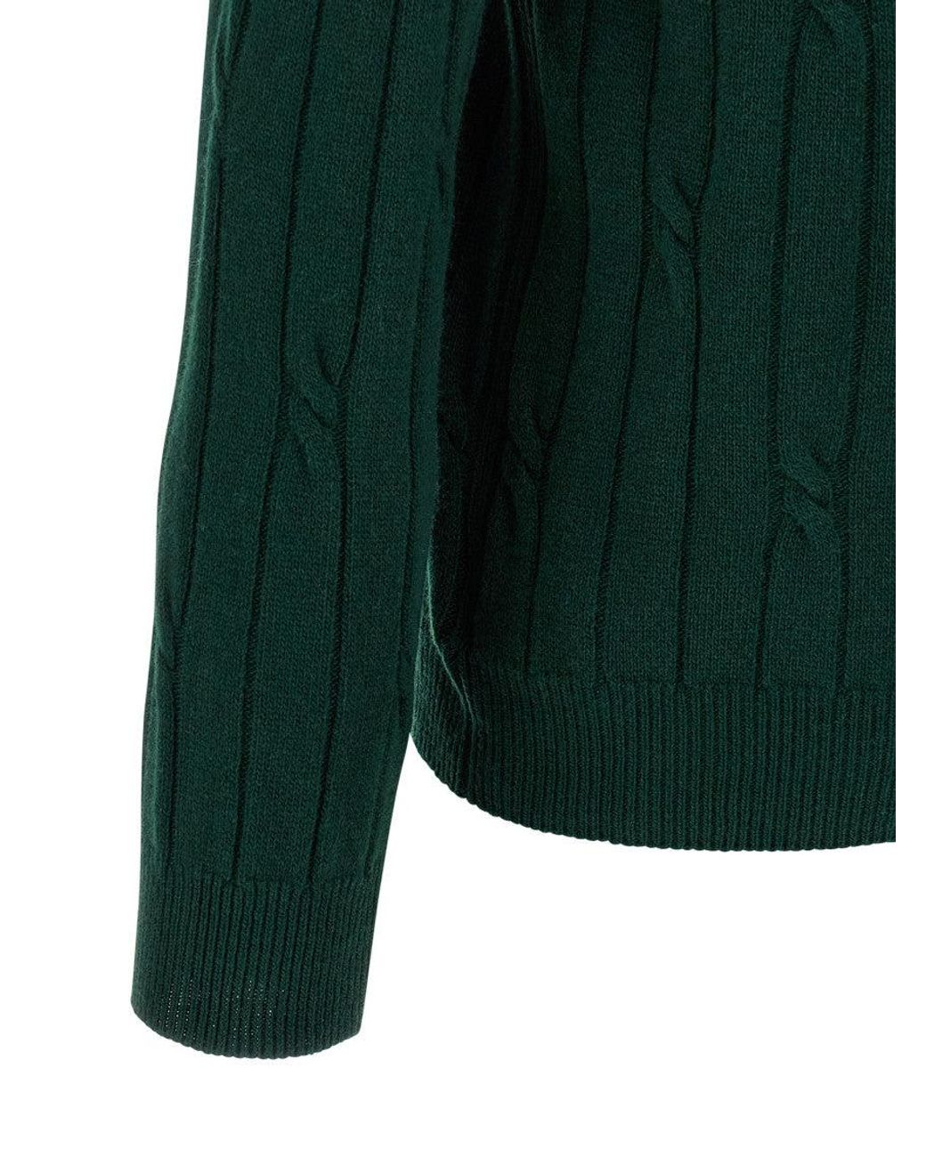 Zanone Green Dark Braided Wool Polo Shirt for men