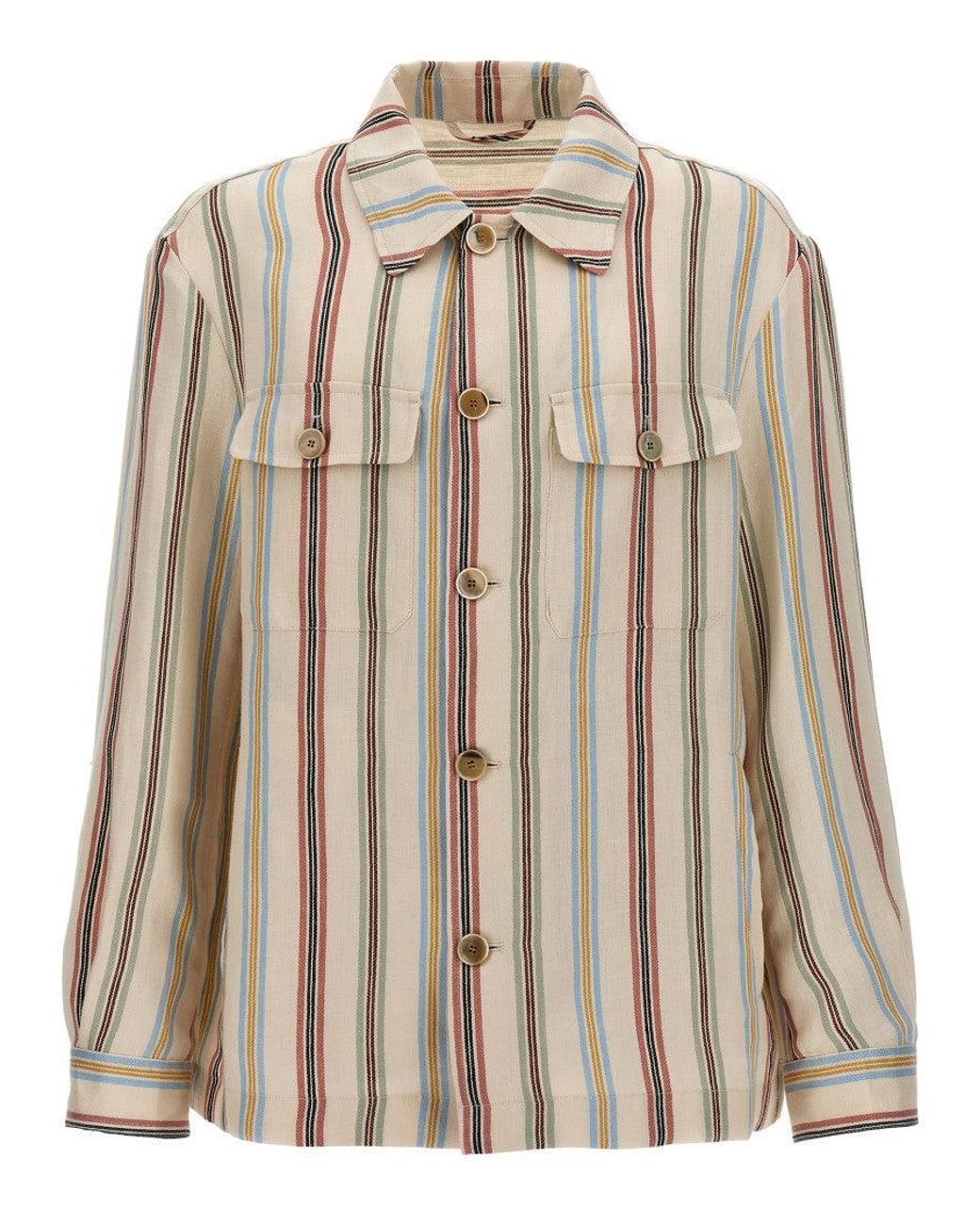 Etro Brown Striped Linen Overshirt for men