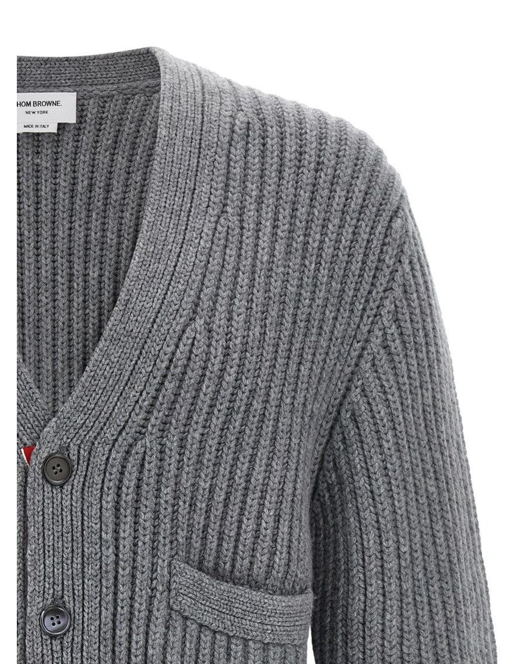 Thom Browne Gray Rwb Tape Cardigan for men
