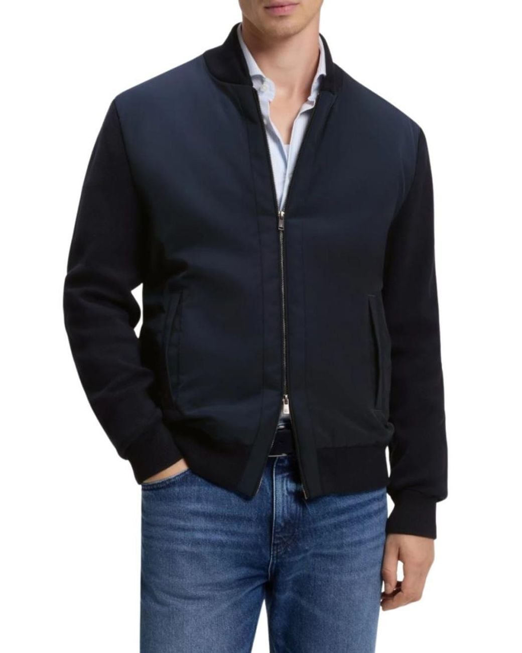 Boss Blue Solid Bomber Jackets for men