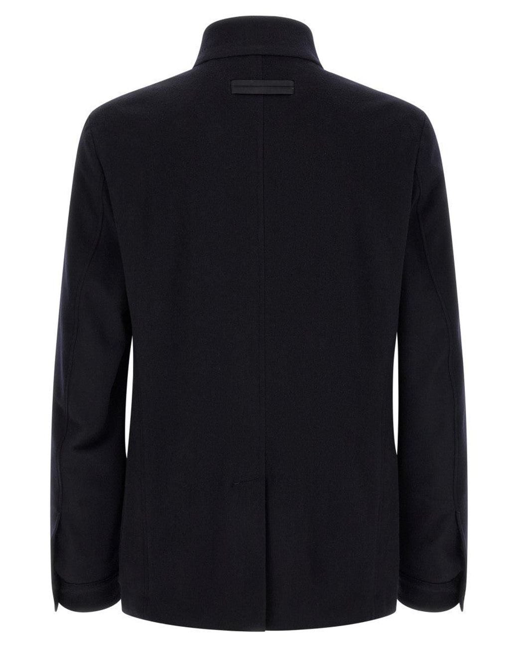 Zegna Blue Solid Mandarin Collar Jacket for men