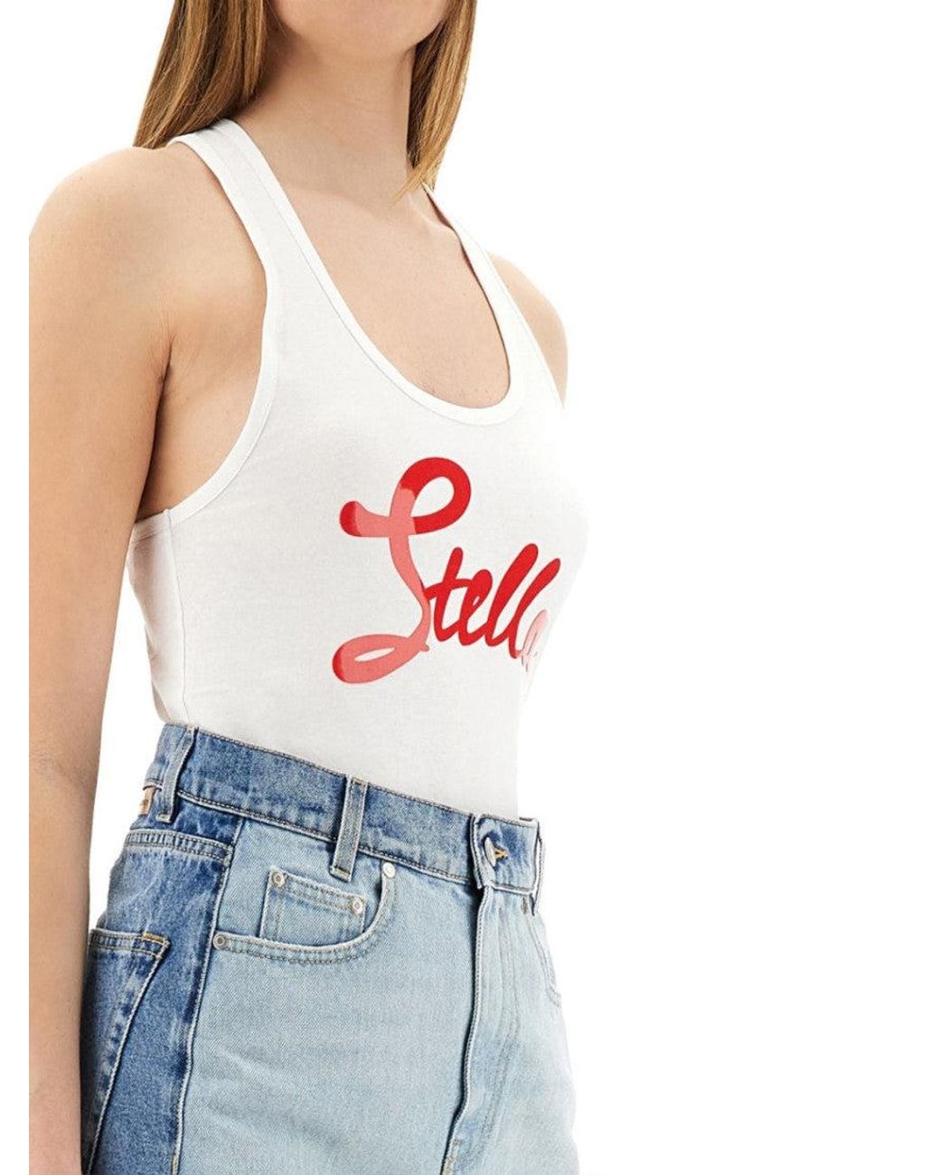 Stella McCartney White Logo Scoop Neck Top