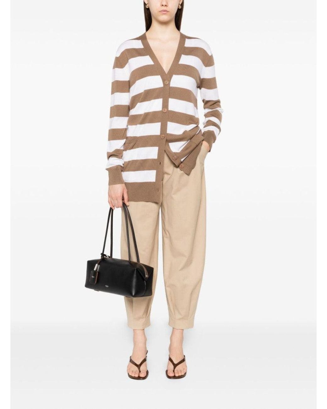 Max Mara Brown Striped Button-Fastening Cardigan
