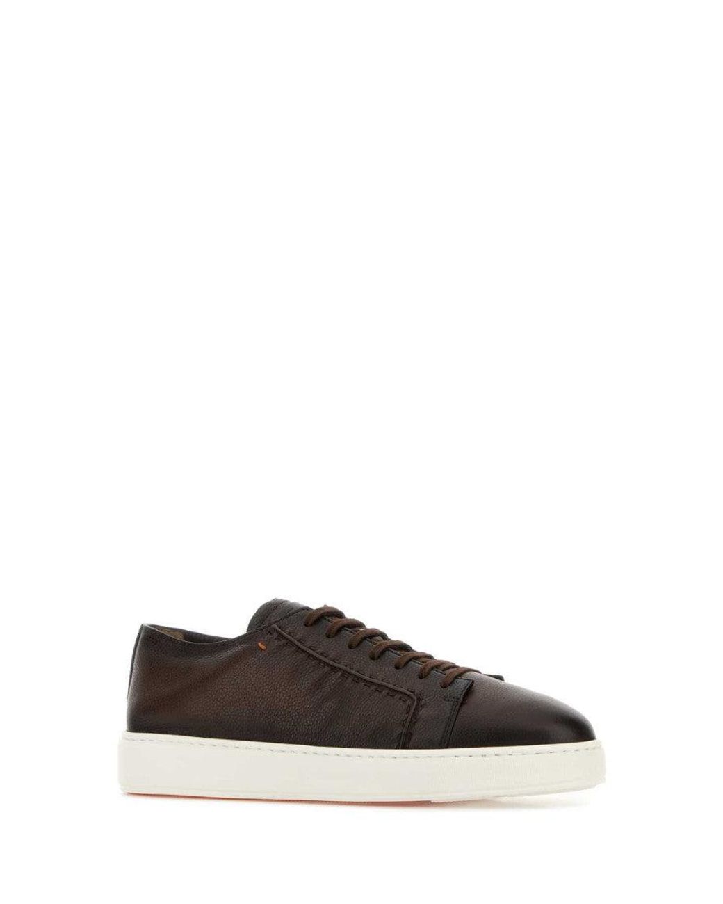 Santoni Brown Leather Sneakers for men