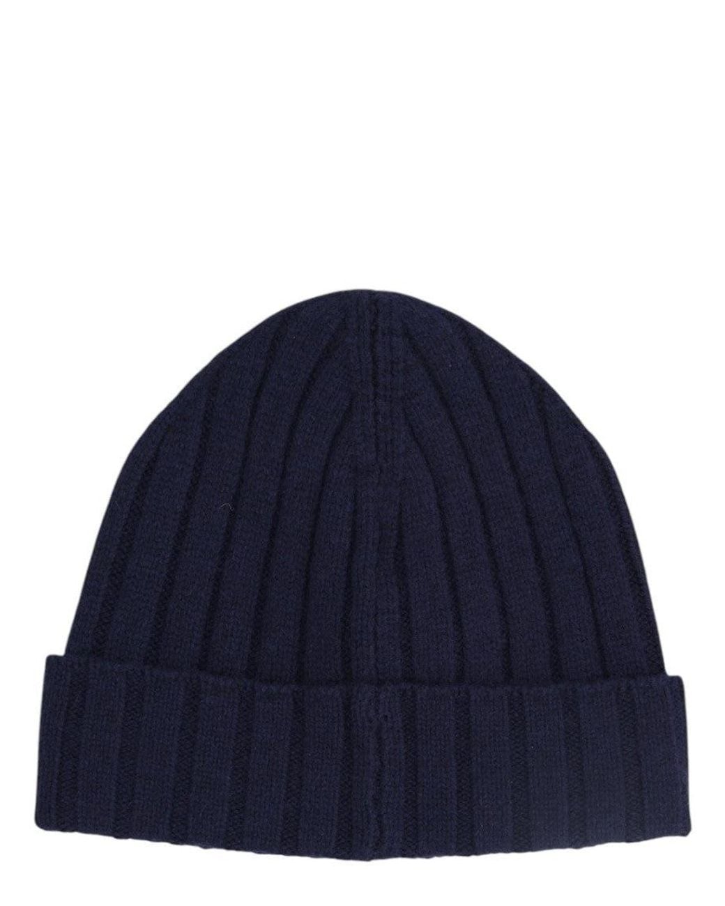 Emporio Armani Blue Knitted Beanie Cap for men
