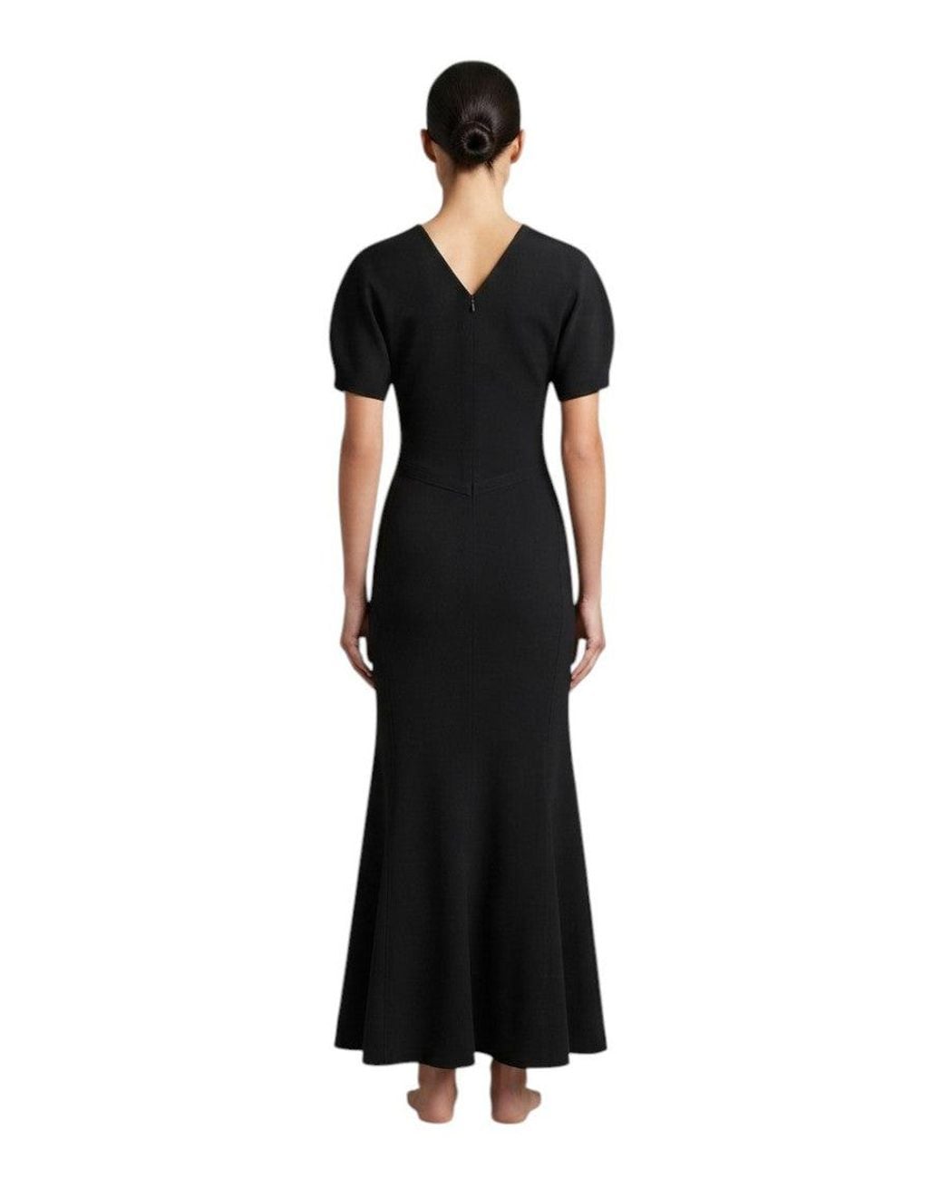 Victoria Beckham Black Round Neck Midi Dress