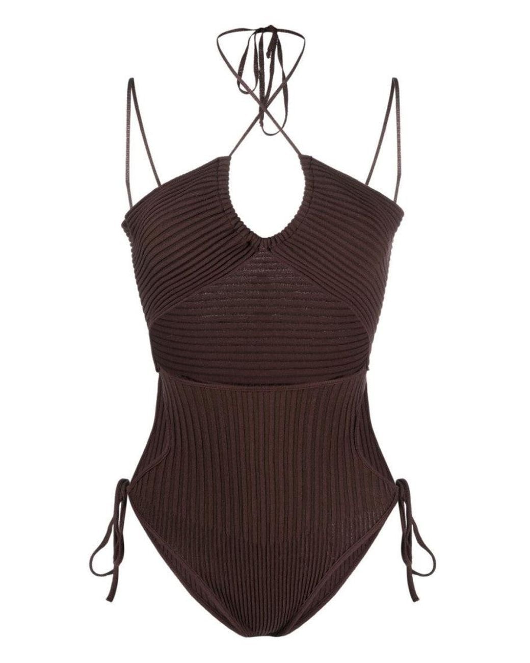 ANDREADAMO Brown Cut-Out Knitted Bodysuit