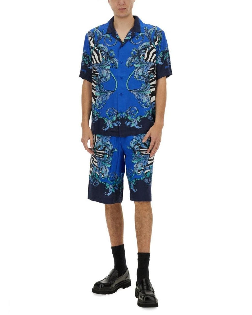 Versace Jeans Couture Blue Printed Shorts for men