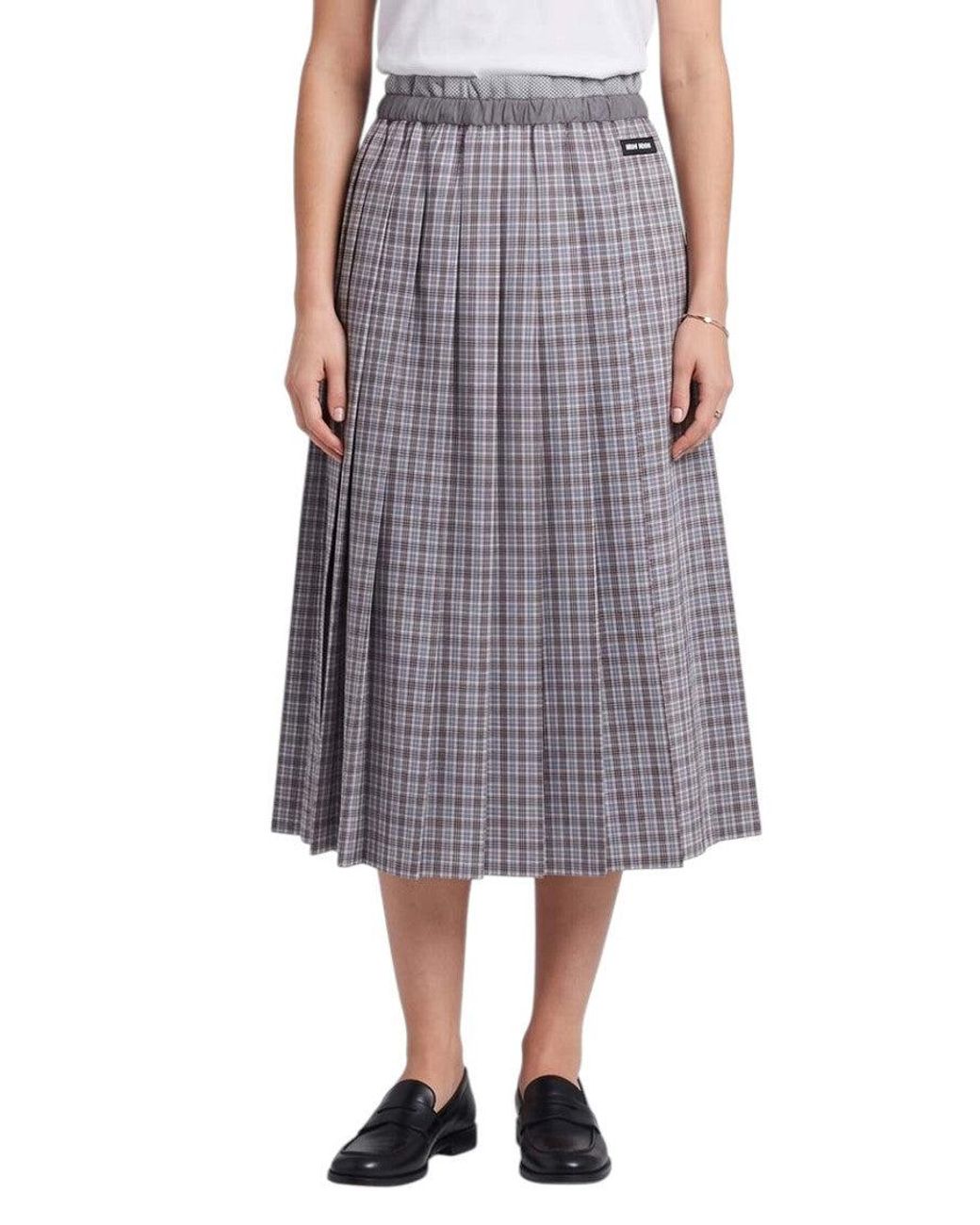 Miu Miu Gray Plaid Midi Skirt
