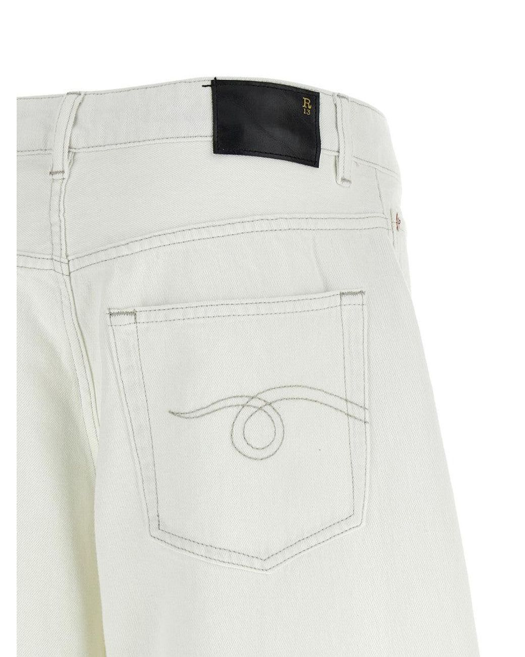 R13 White Loose Low Rise Jeans