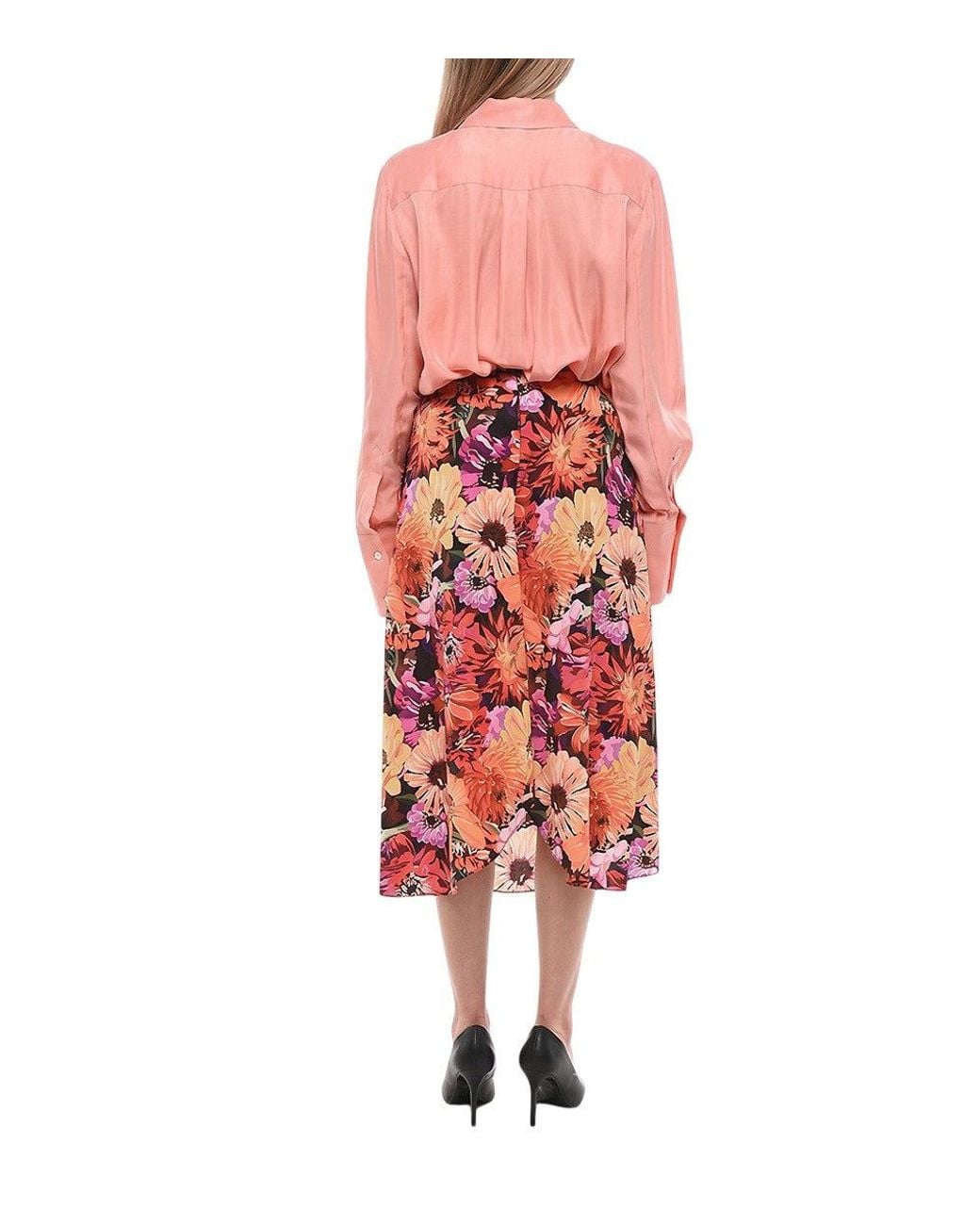 Stella McCartney Red Floral Midi Skirt