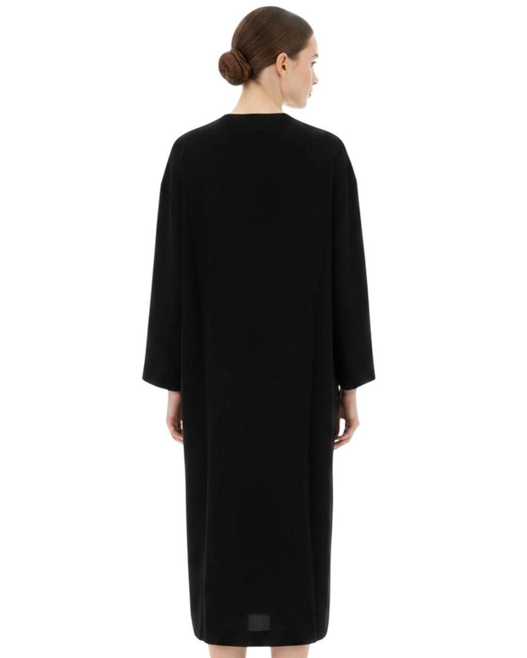The Row Black Solid V Neck Midi Dress