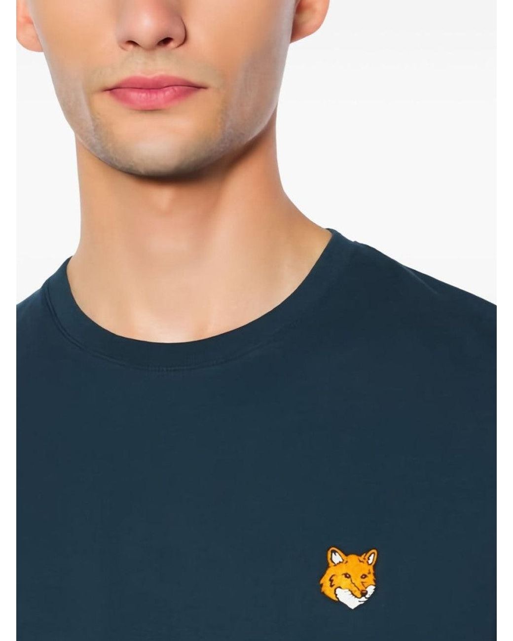 Maison Kitsuné Blue Fox Head Cotton T-Shirt for men