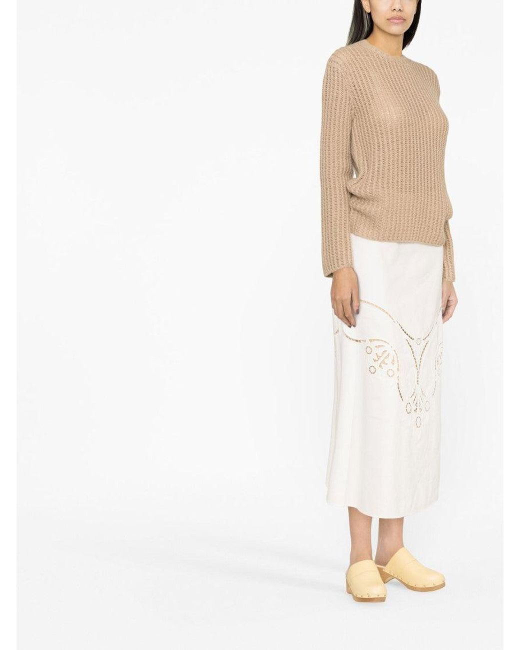 Chloé White Embroidered Midi Skirt