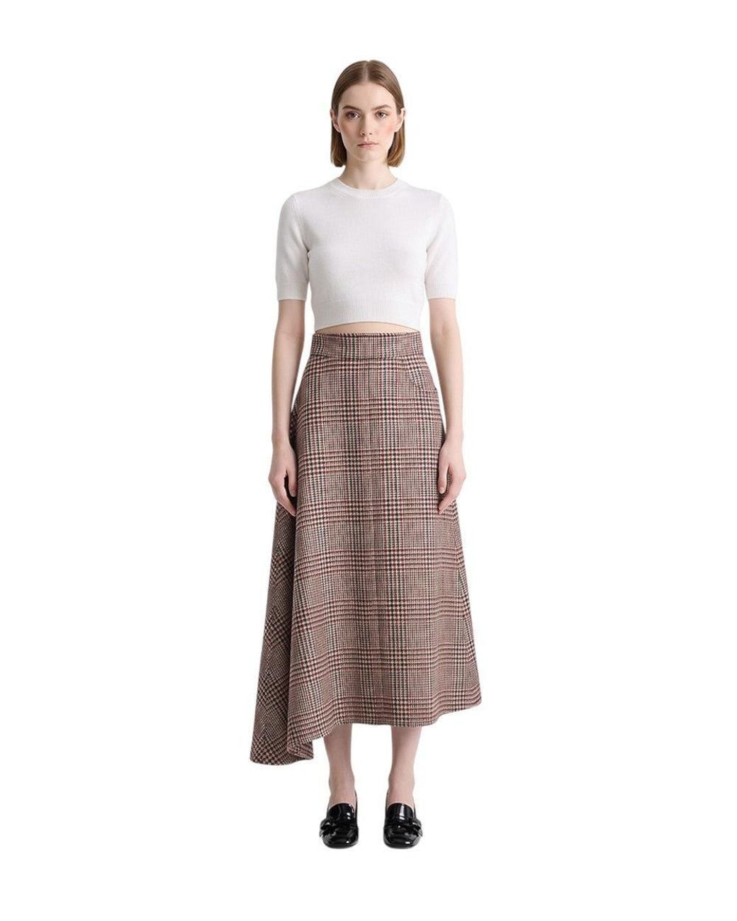 Patou Brown Plaid Midi Skirt