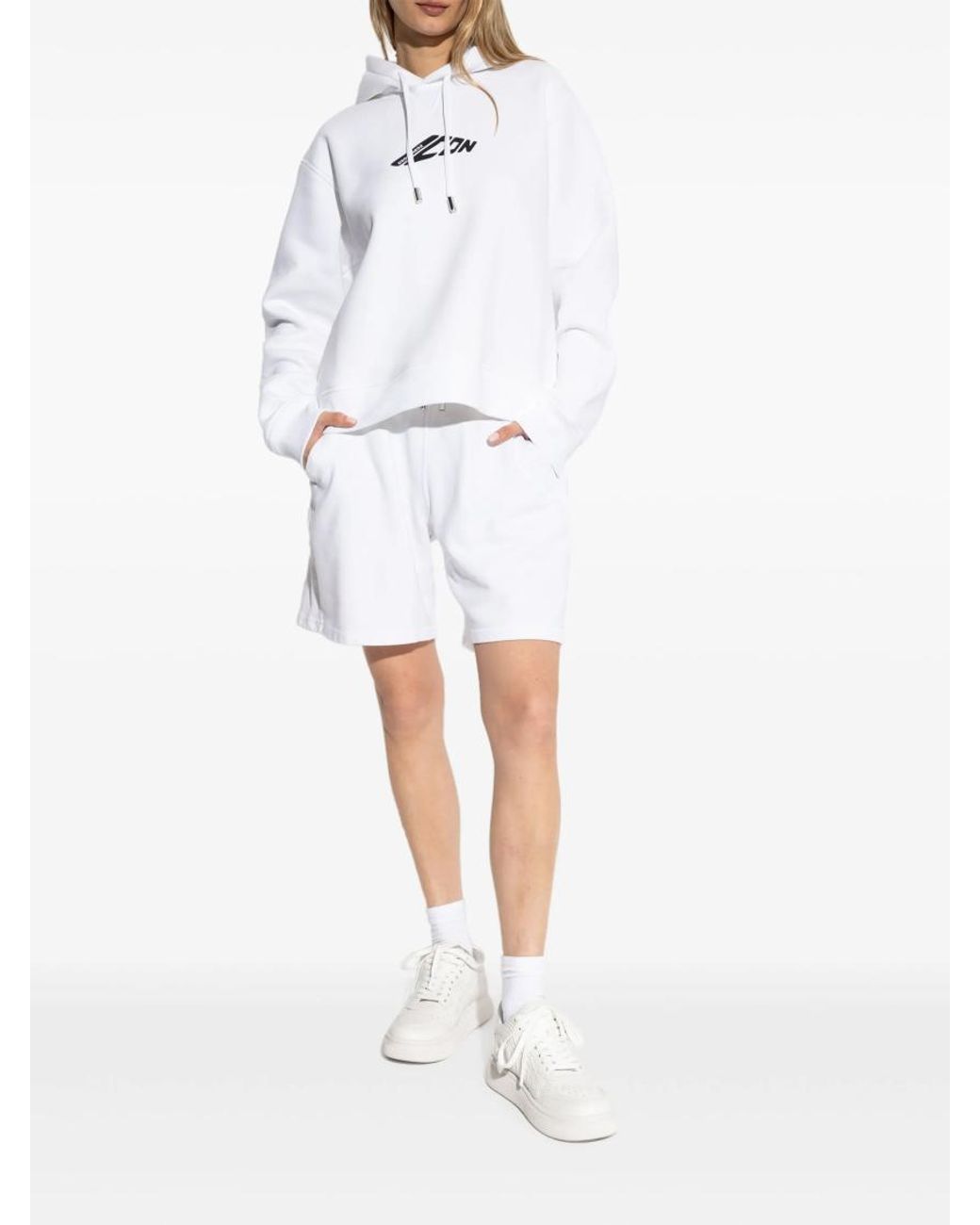 DSquared² White Icon Print Drawstring Hoodie