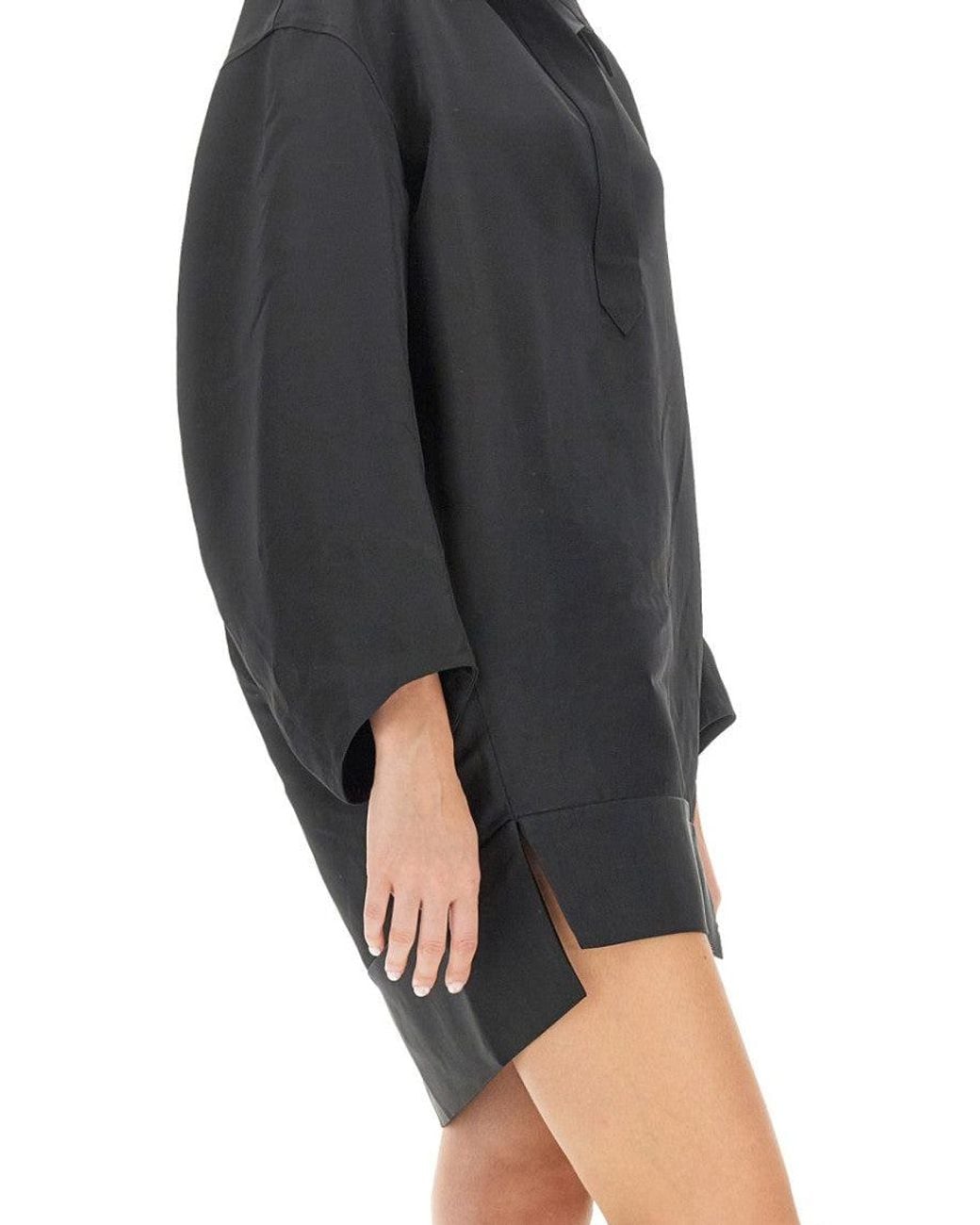 Khaite Black Shirt Collar Mini Dress