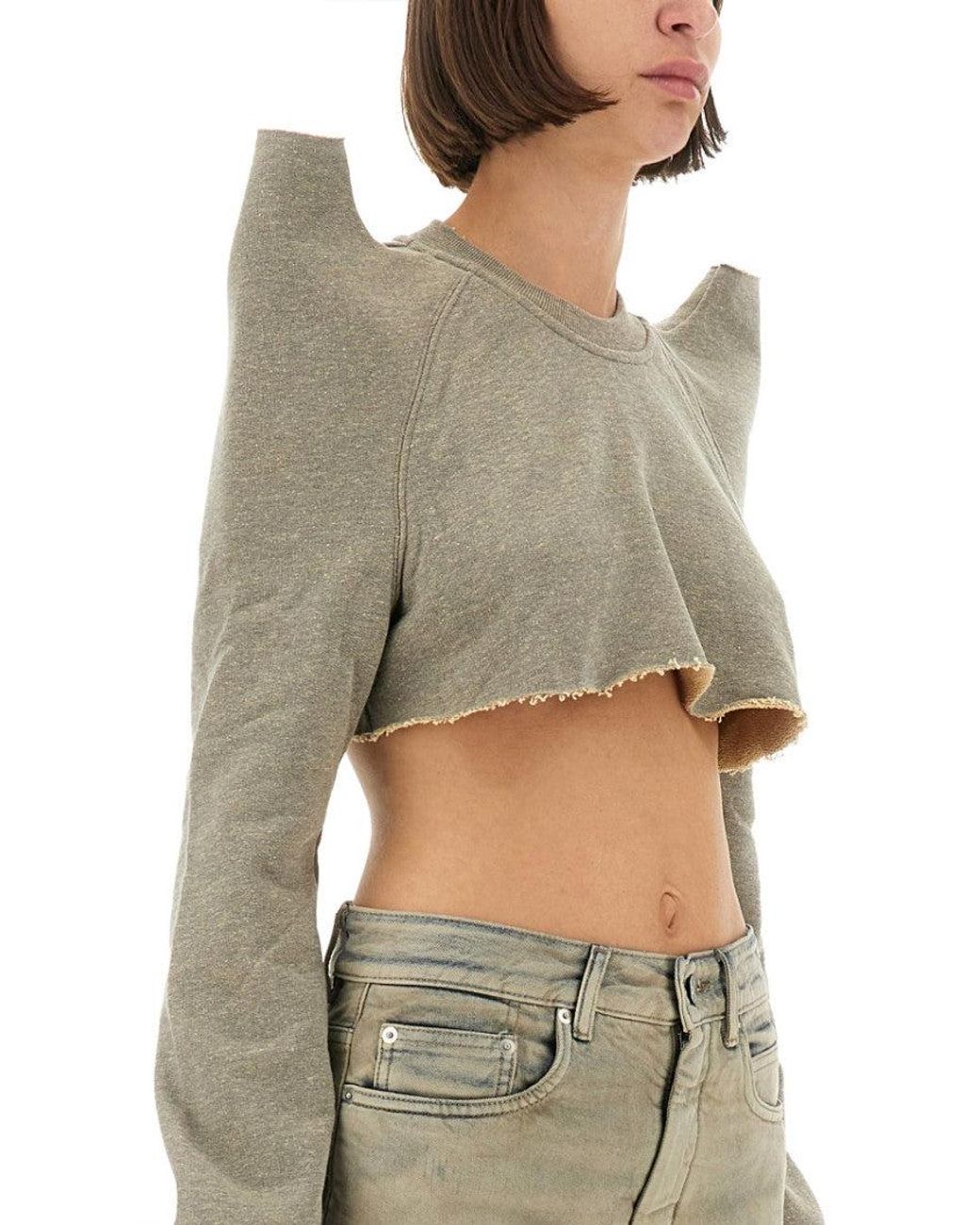 Rick Owens Gray Crew Neck Cropped Sweatshirt