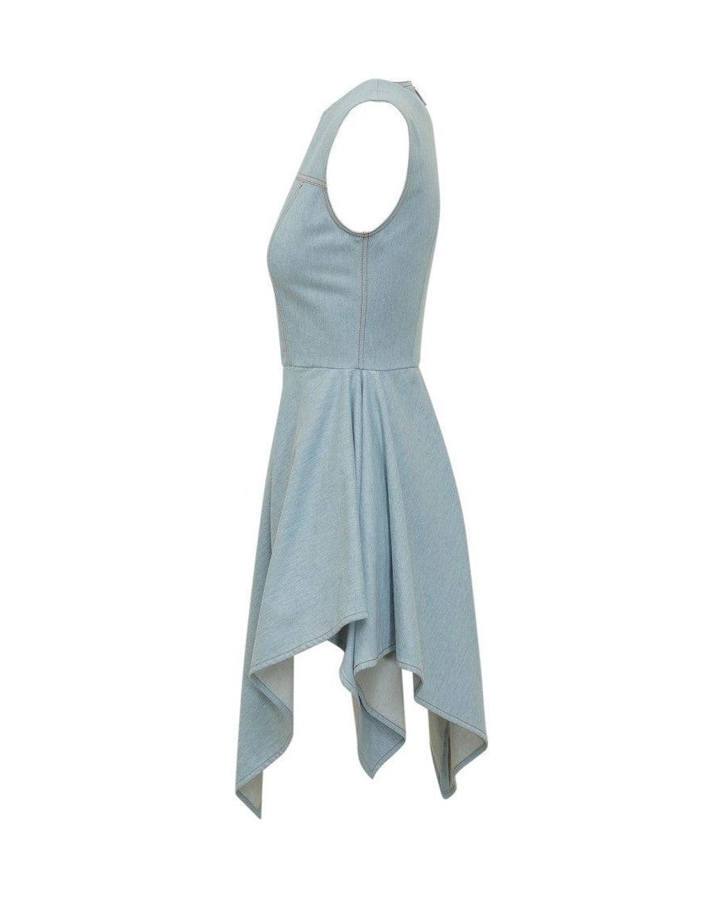 MSGM Blue Solid Round Neck Mini Dress