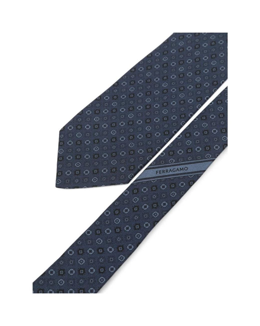 Ferragamo Blue Geometric Pattern Tie for men