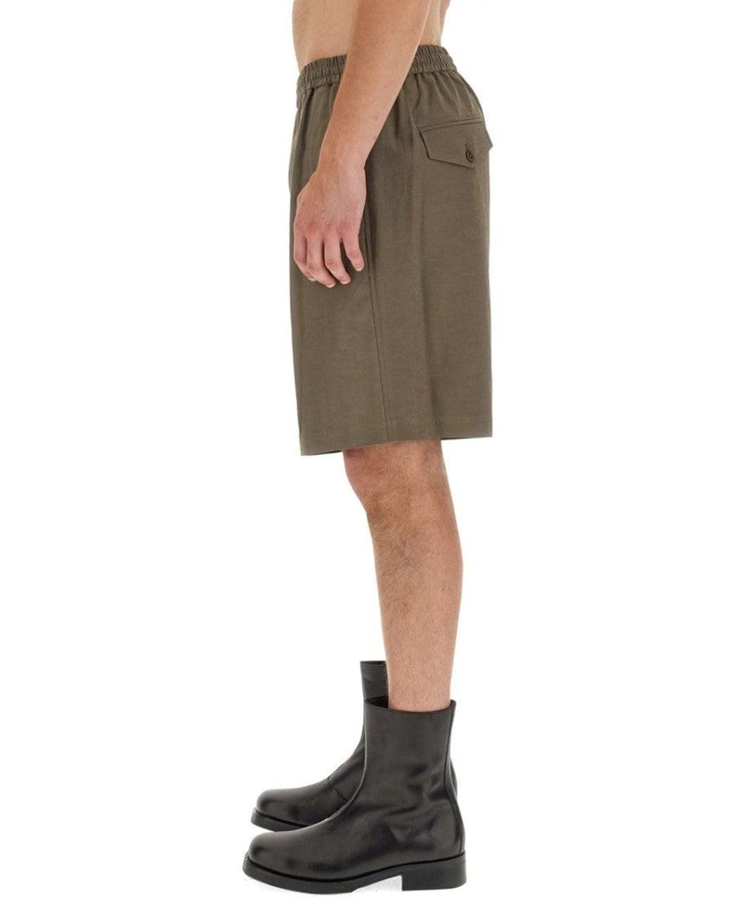 Helmut Lang Green Solid Shorts for men