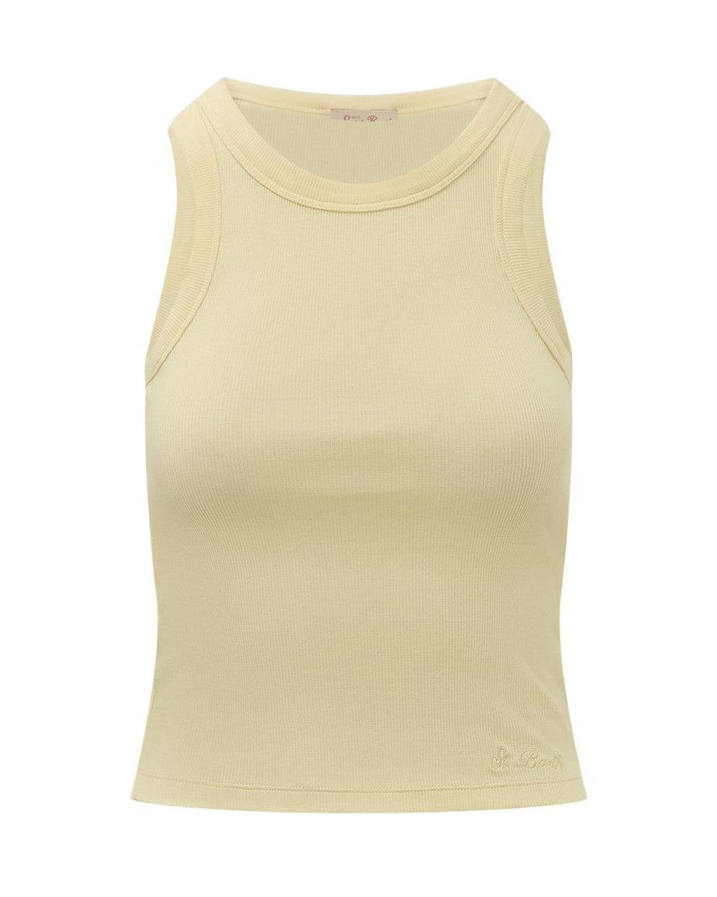 Mc2 Saint Barth Yellow Sleeveless Ribbed Mini Top