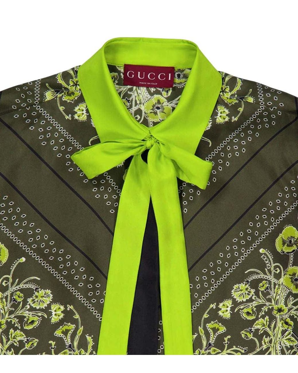 Gucci Green Tie Neck Printed Top