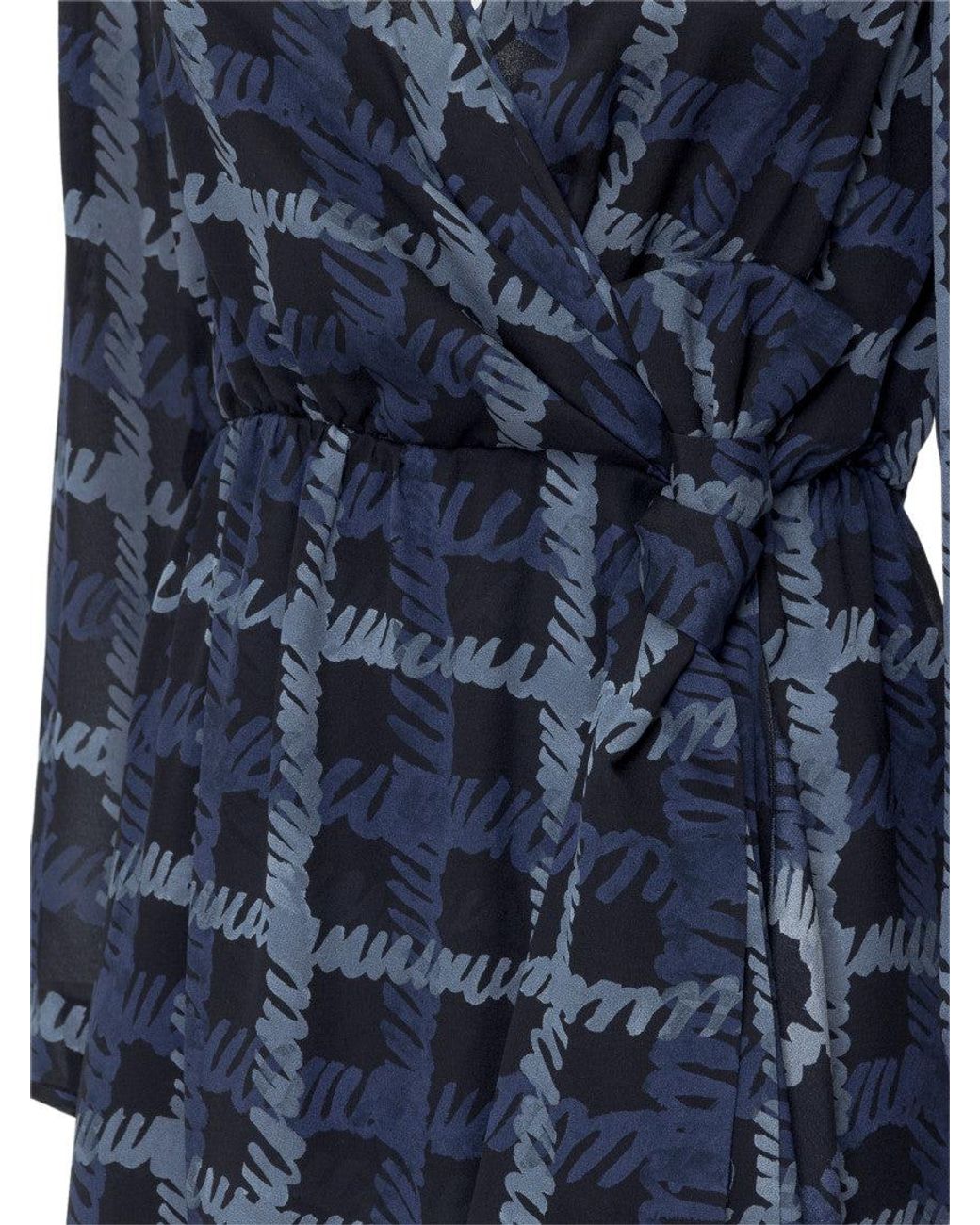 Emporio Armani Blue Printed V Neck Midi Dress