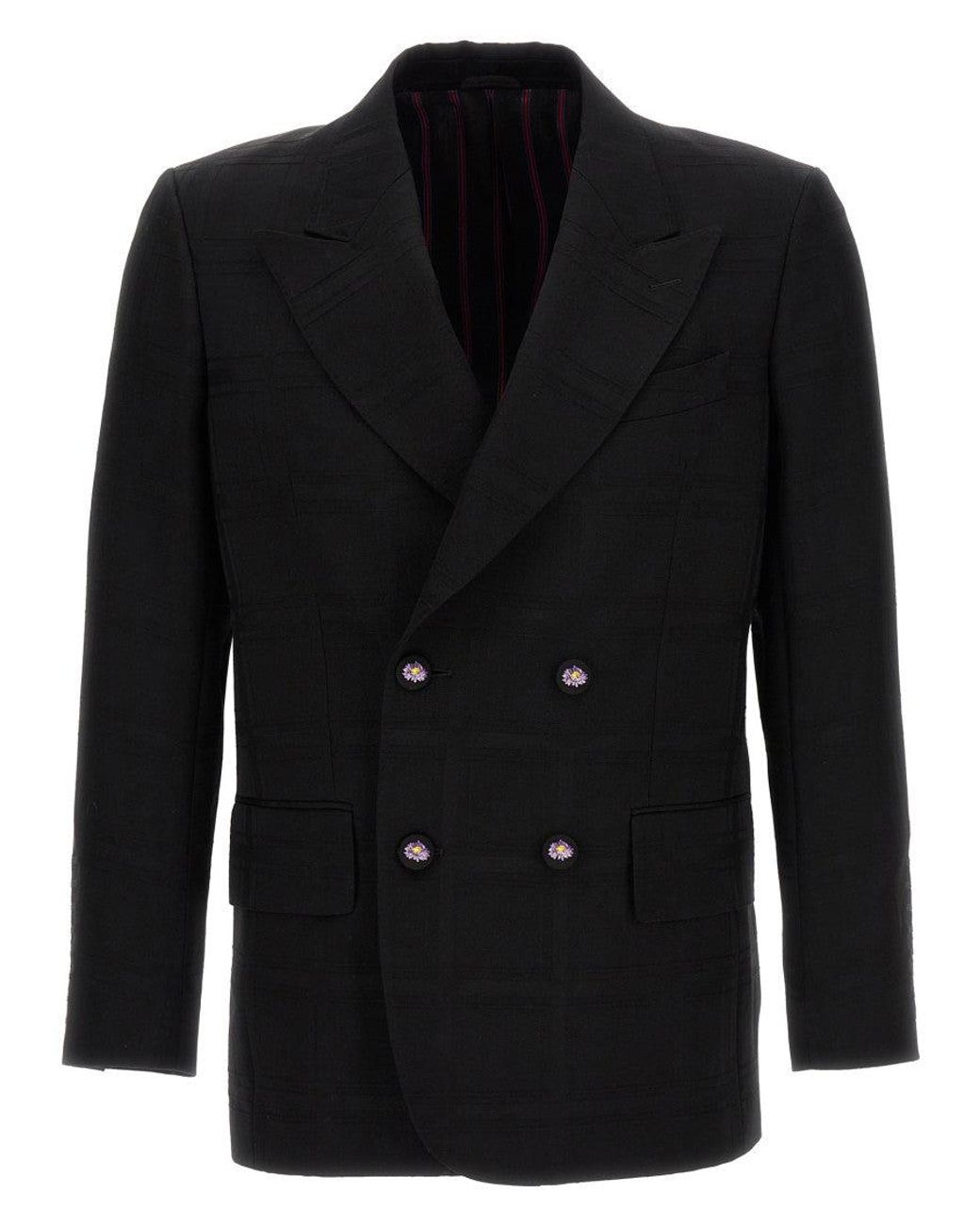 Etro Black Check Double-Breasted Blazer for men