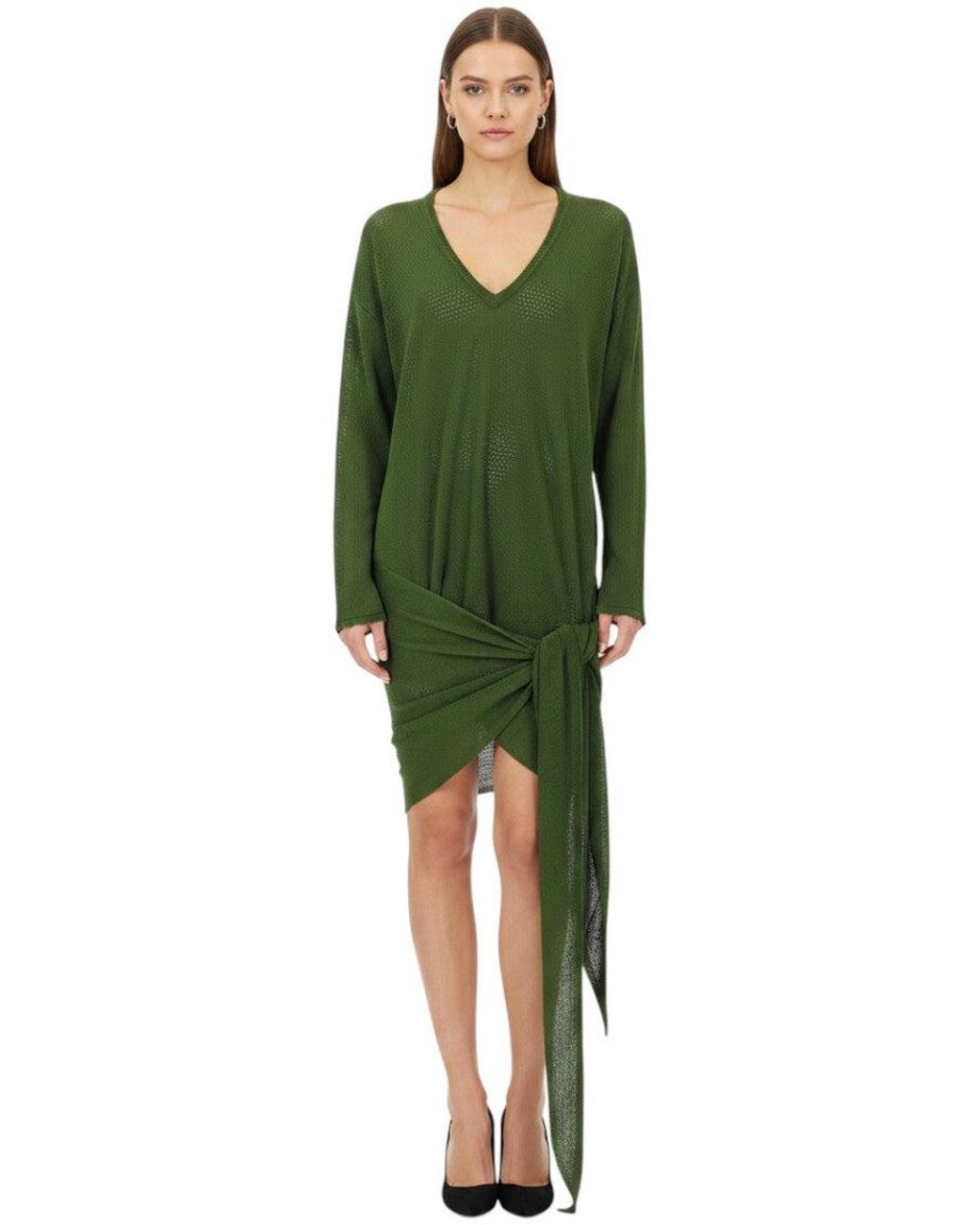 The Attico Green Dark V Neck Mini Dress