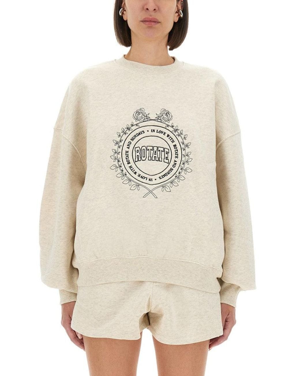 ROTATE BIRGER CHRISTENSEN White Graphic Crew Neck Sweatshirt