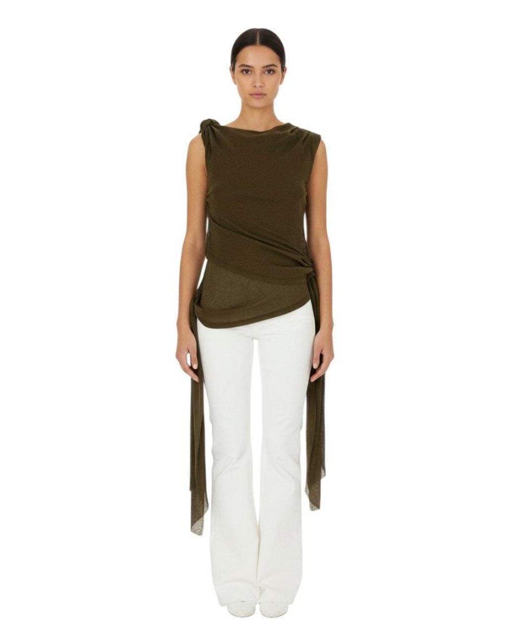 Ganni Green Boat Neck Top