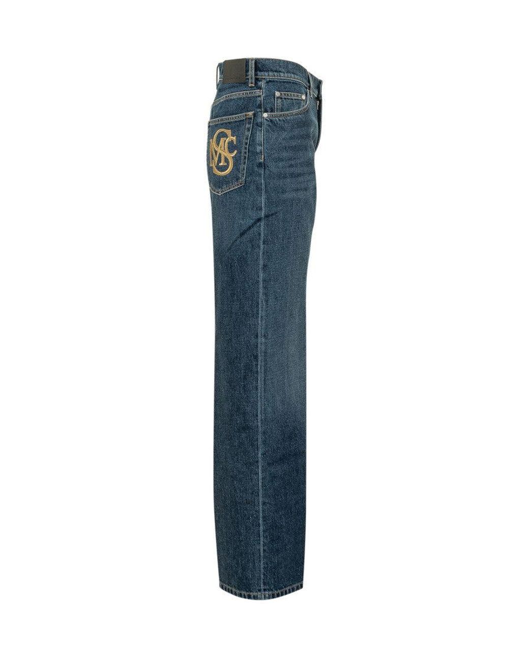 Stella McCartney Blue Embroidered Denim Jeans With Contrast Paneling
