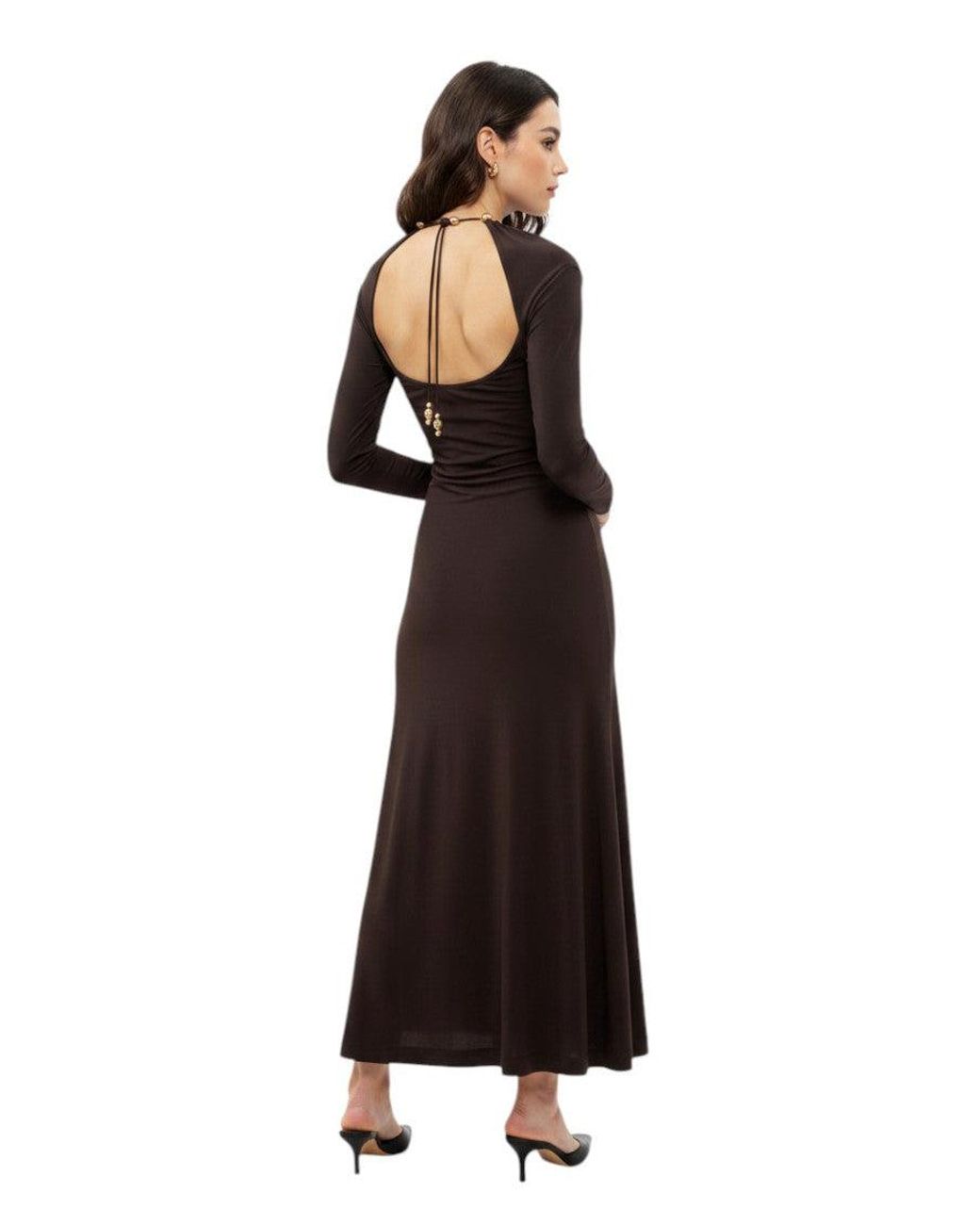 Ferragamo Black Solid Round Neck Maxi Dress
