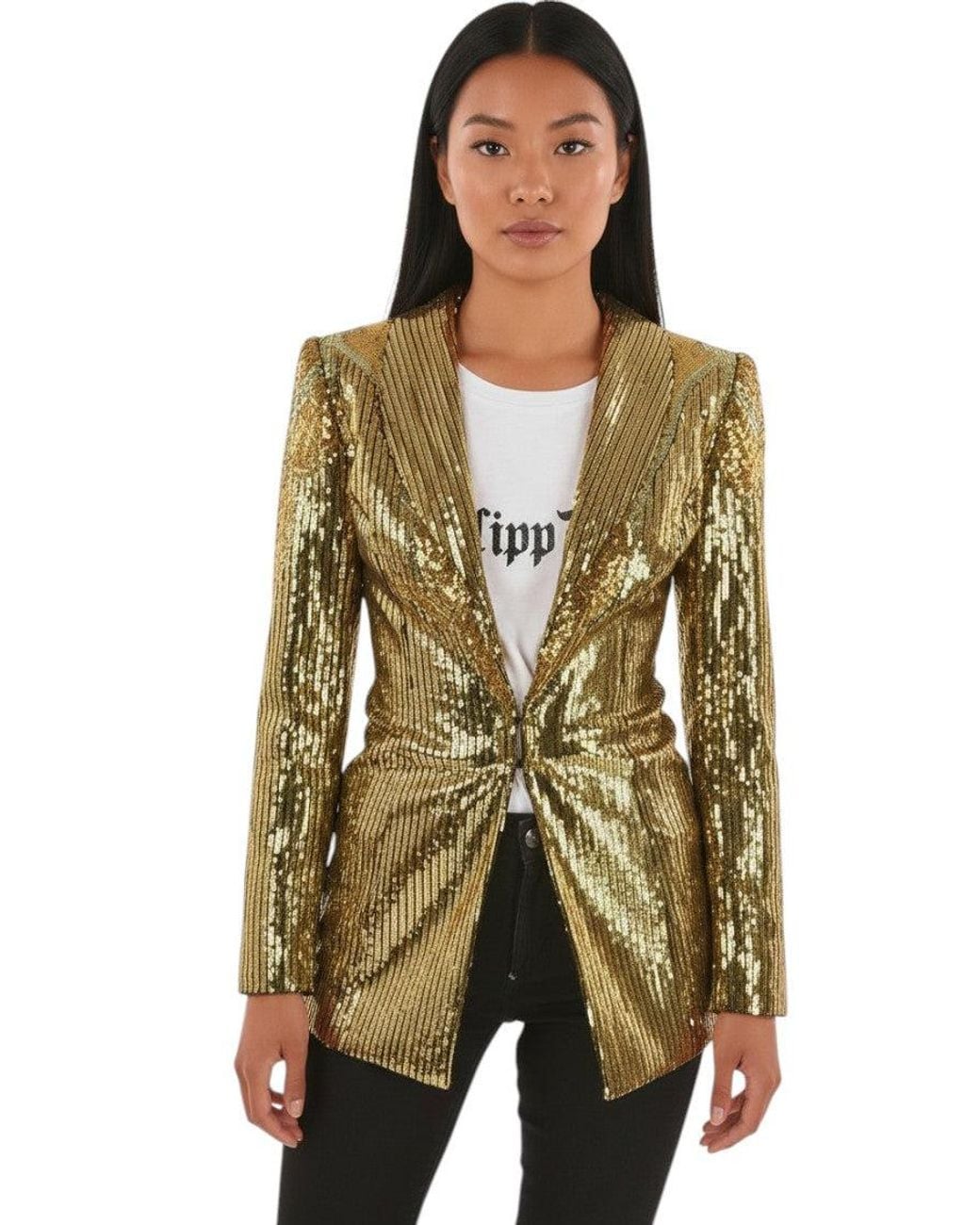 Philipp Plein Green Embellished Shawl Lapel Blazer