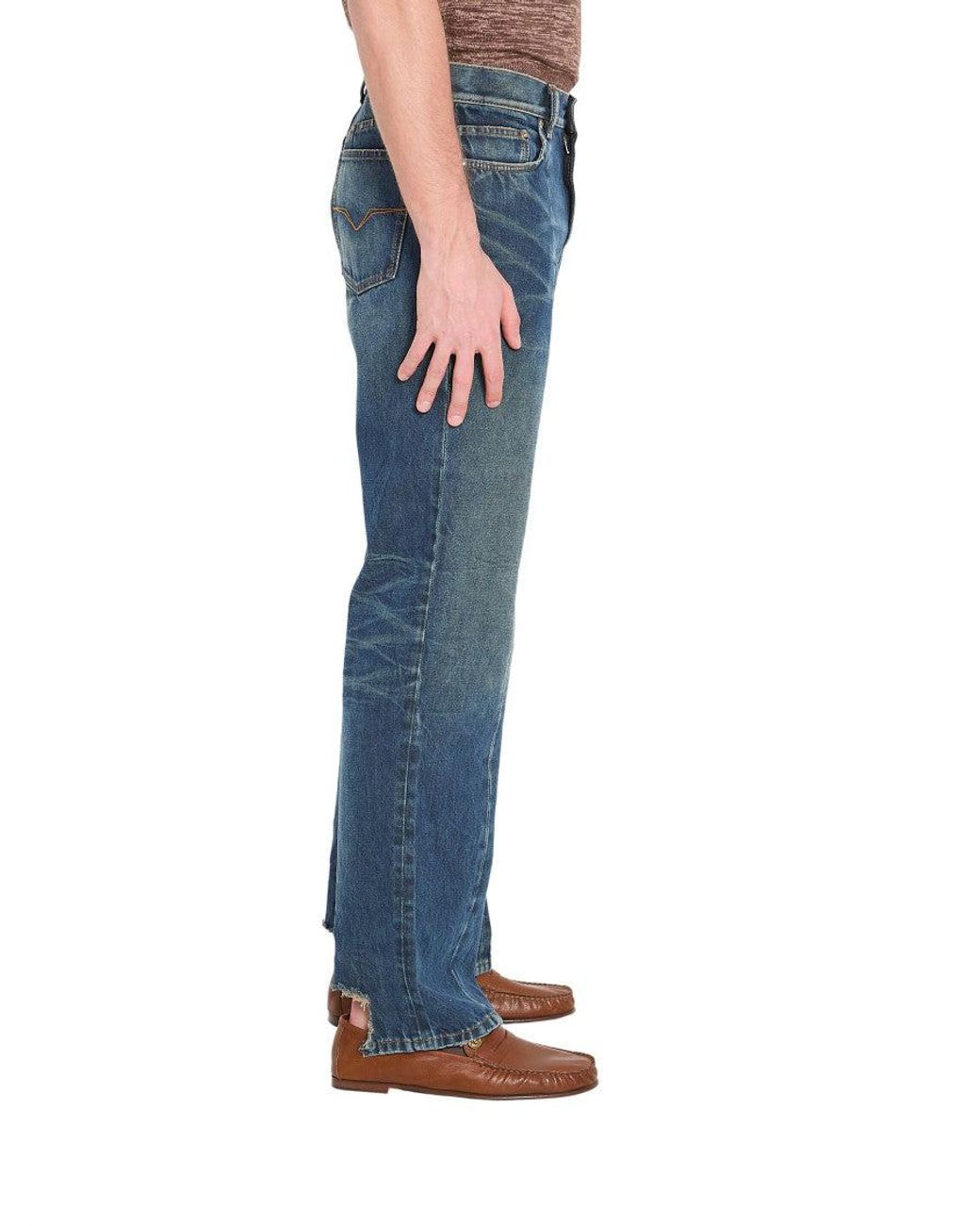 Versace Blue Straight Mid Rise Jeans for men