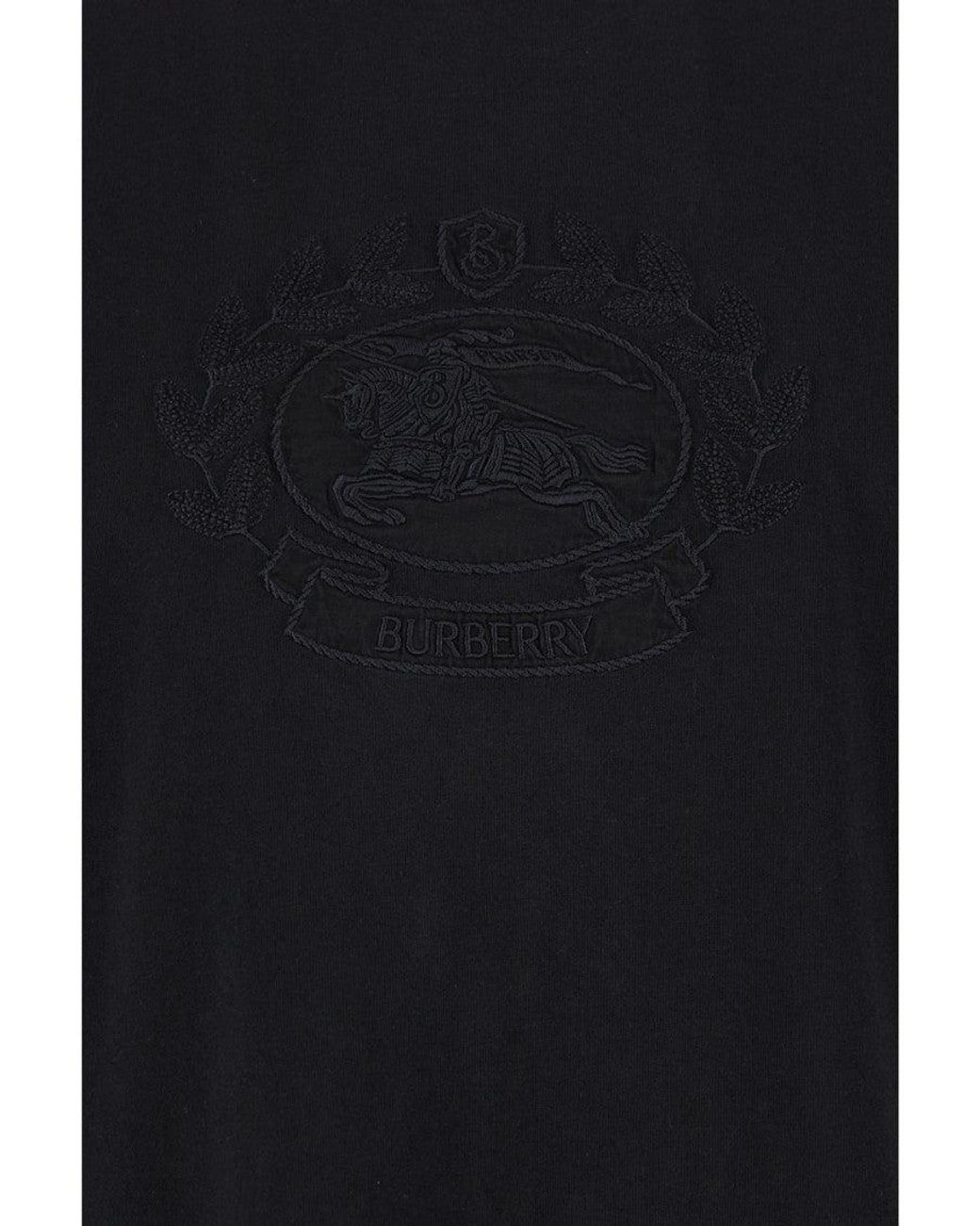 Burberry Black Boxy T-Shiirt With Tonal Equestrian Knight Embroidery for men