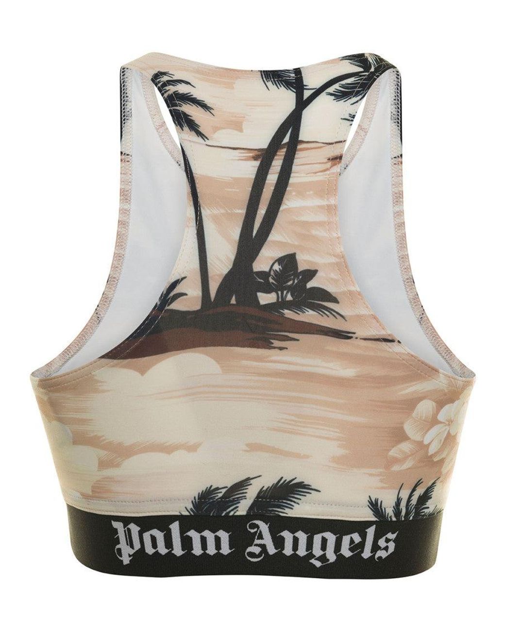 Palm Angels Gray Printed Round Neck Top