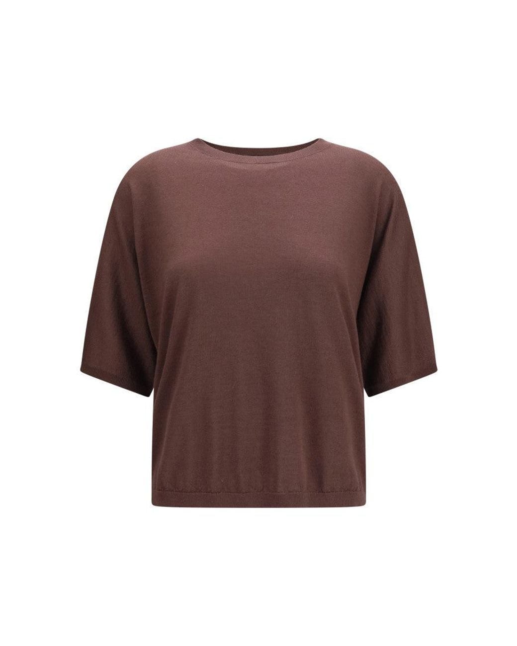 Brunello Cucinelli Brown Solid Round Neck Sweater