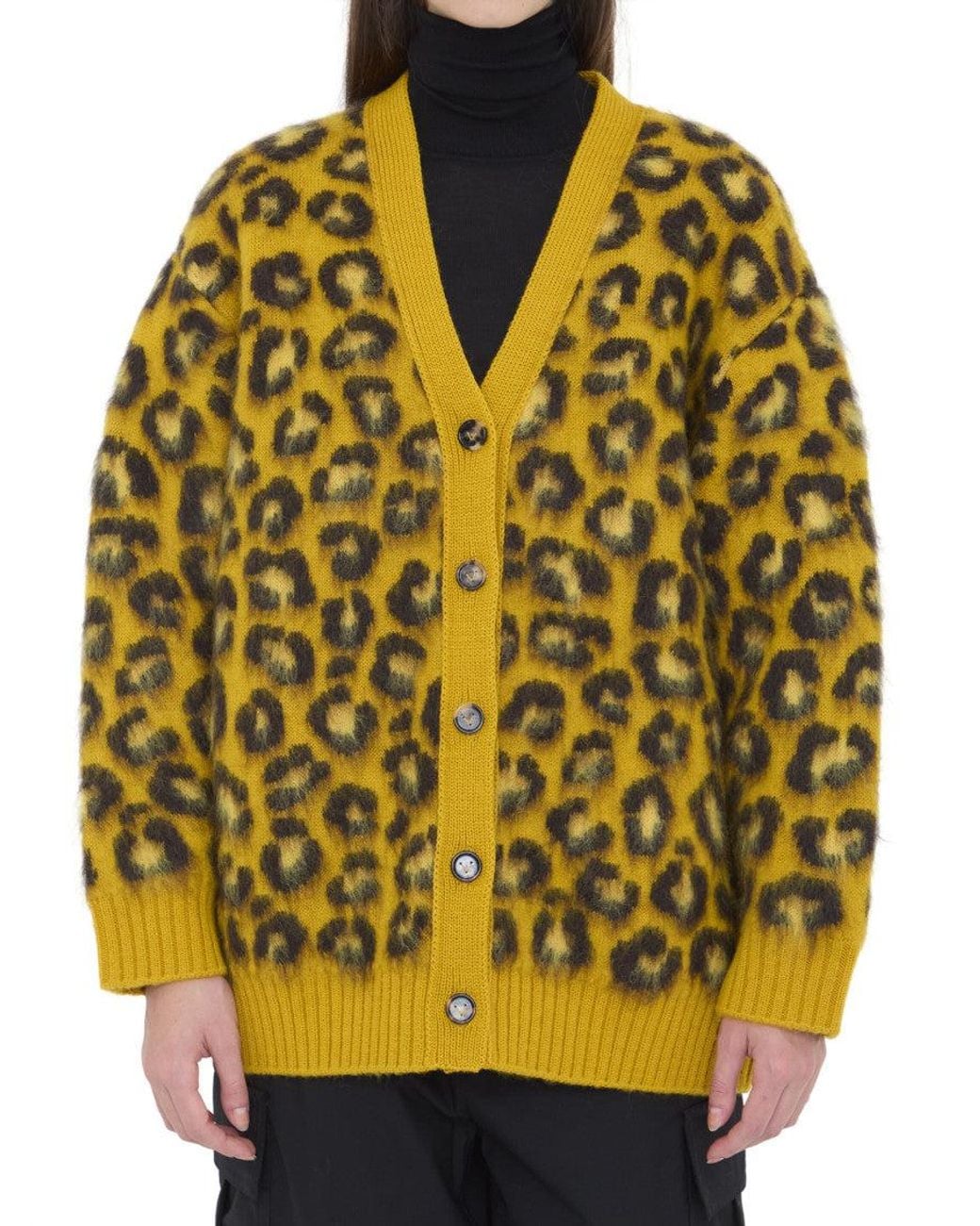 Bottega Veneta Yellow Animal Print V Neck Sweater