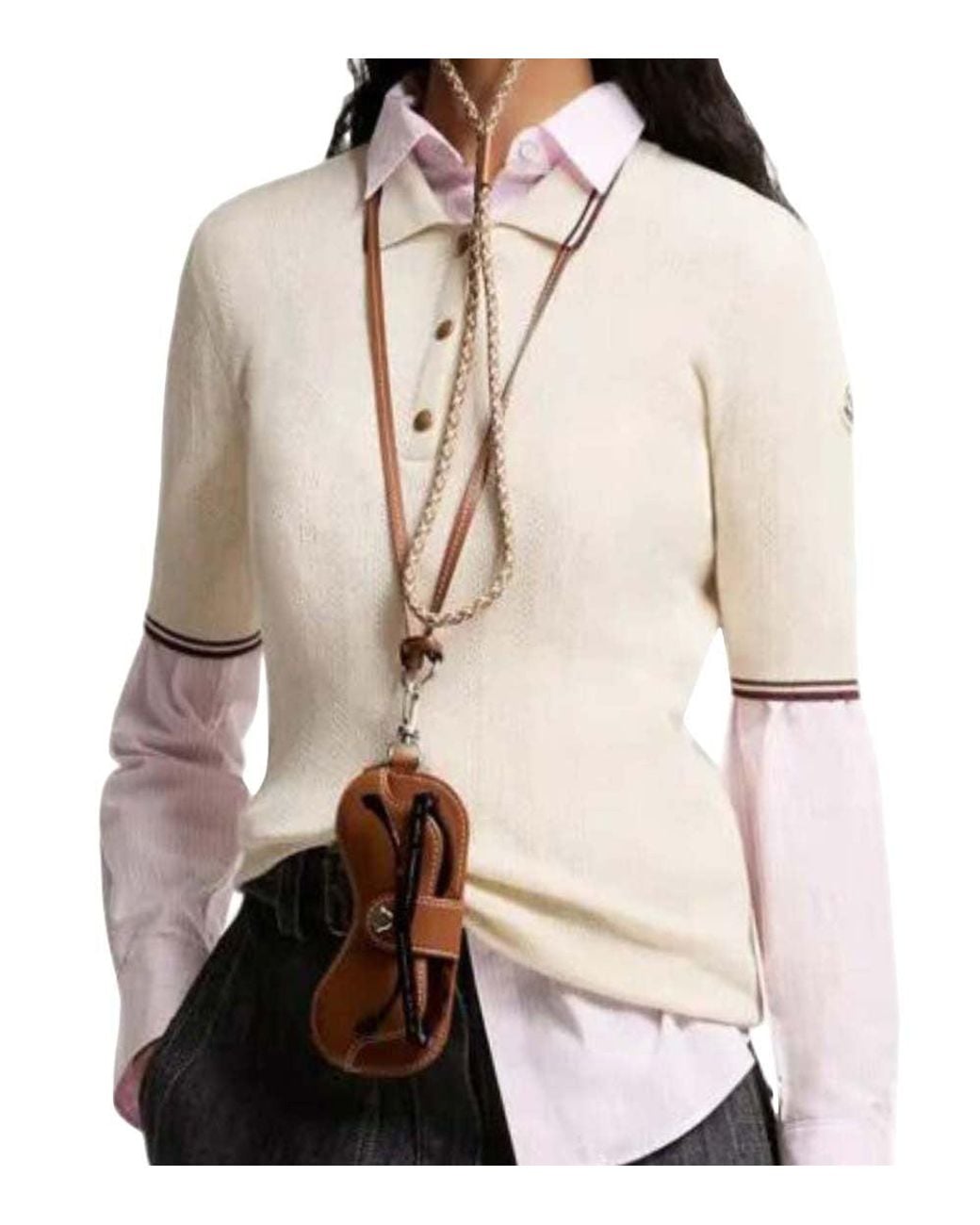 Moncler Natural Knitted Logo Polo Shirt