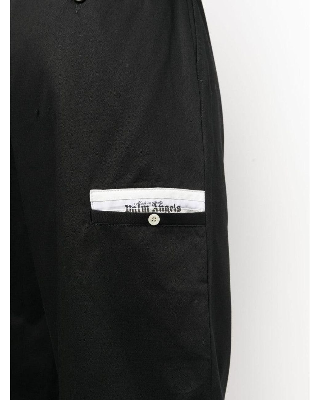 Palm Angels Black Logo Detail Cotton Trousers for men