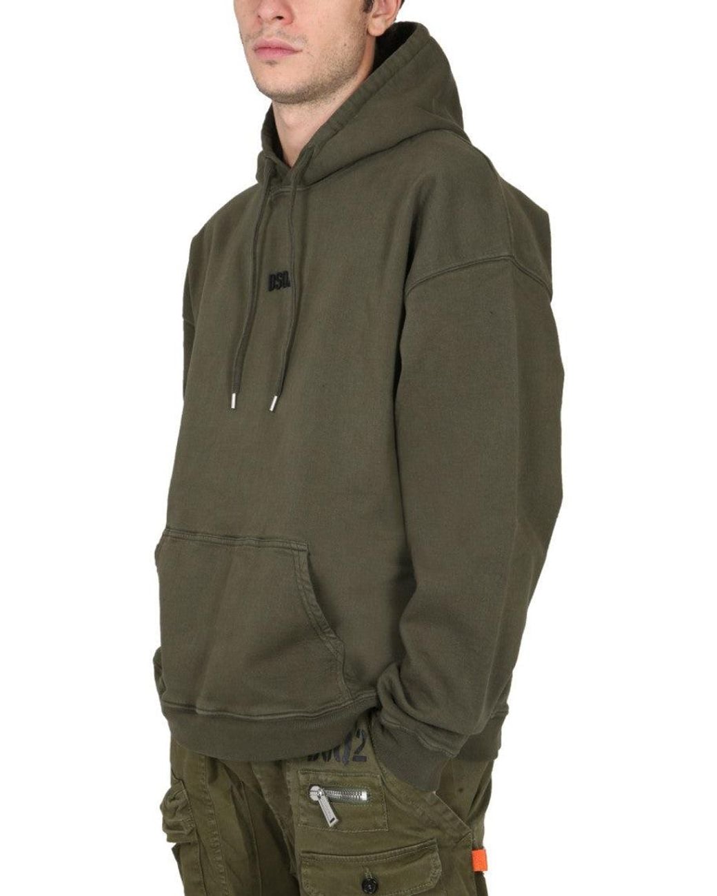 DSquared² Green Khaki Logo Hood Sweatshirt for men