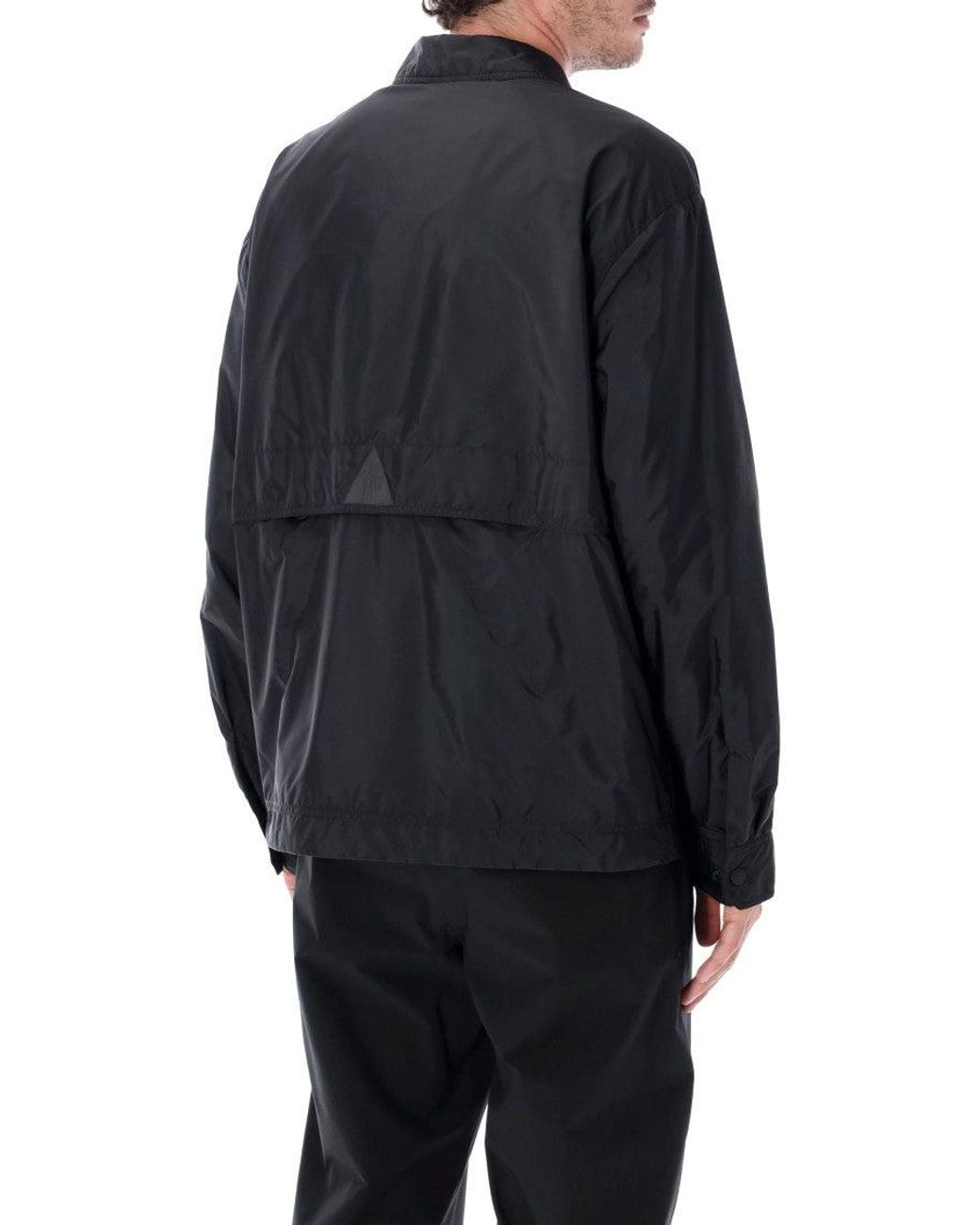 Moncler Blue Solid Shirt Collar Jacket for men