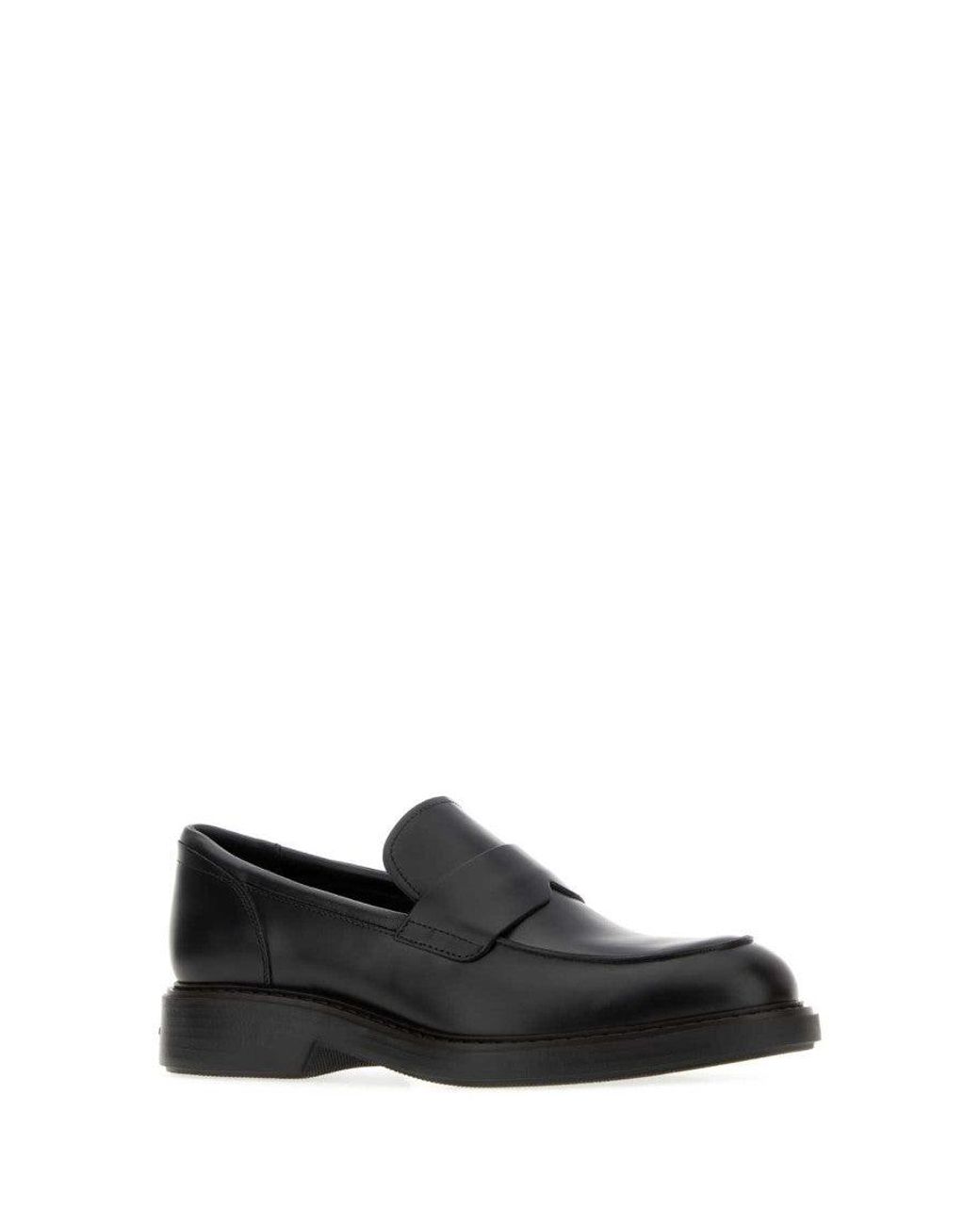 Hogan Black Leather Loafers for men