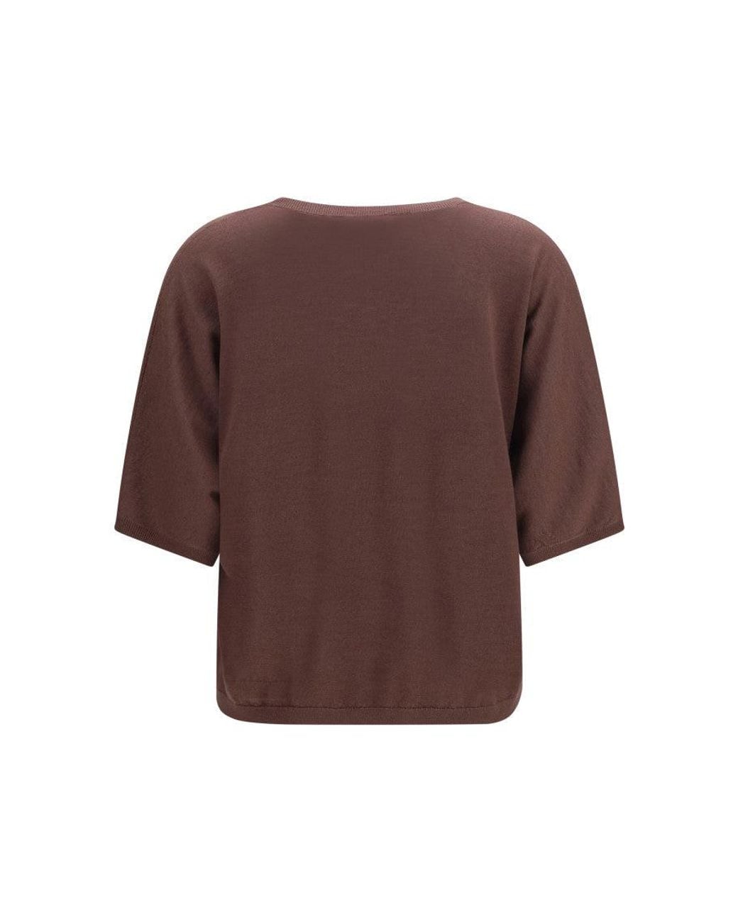 Brunello Cucinelli Brown Solid Round Neck Sweater