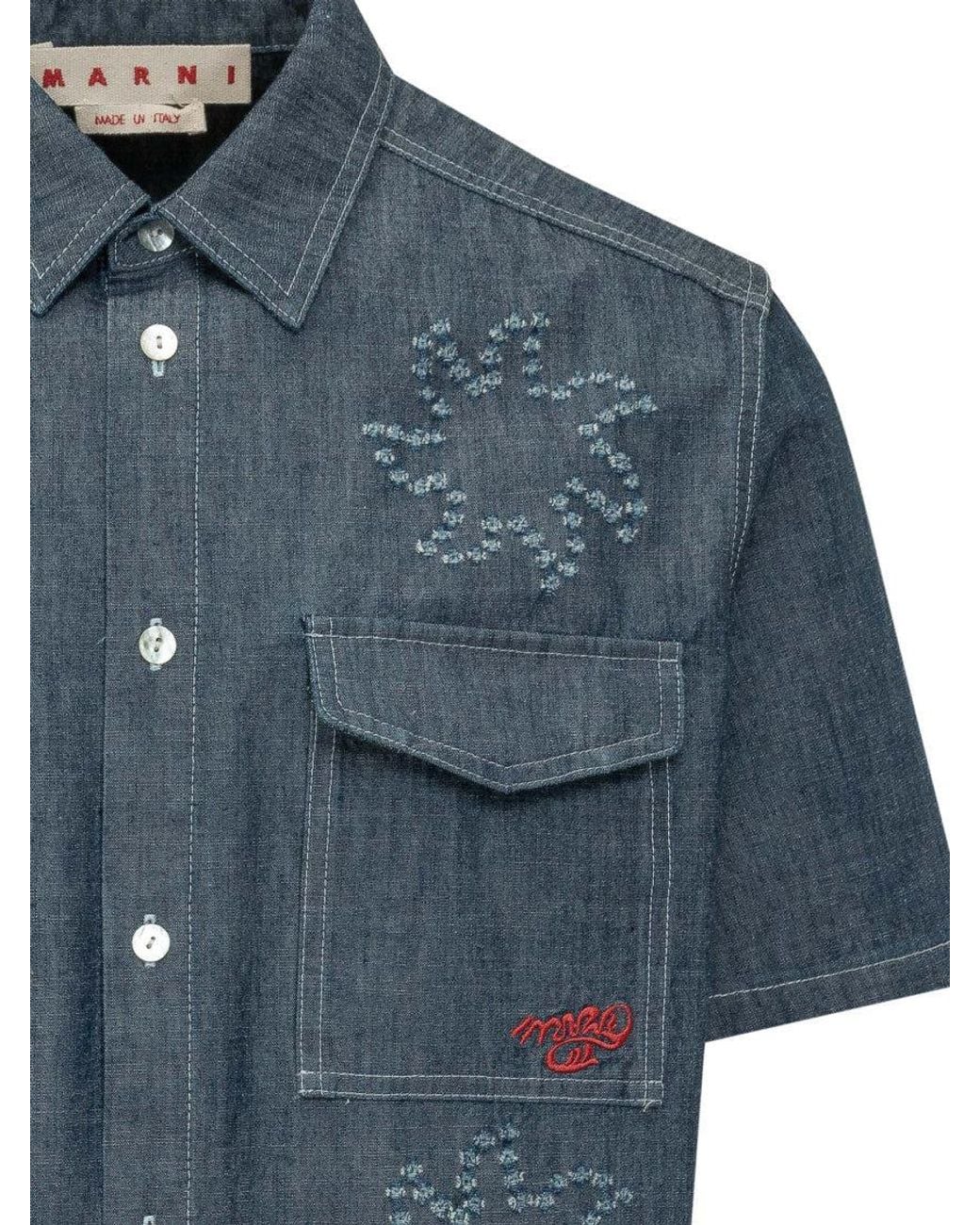 Marni Blue Regular Embroidered Shirt for men